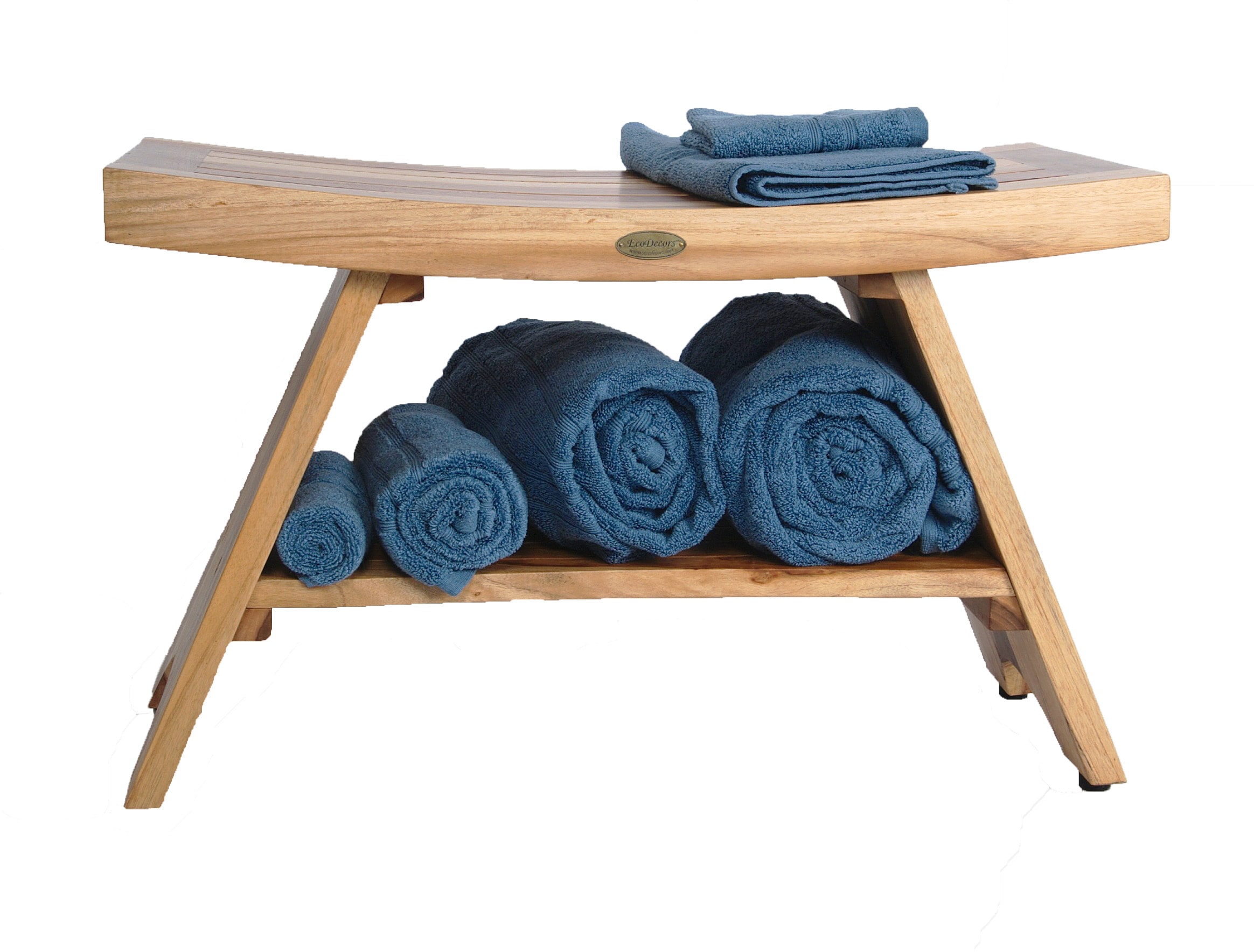 30" Earthy Teak Wood Shower Bench with Shelf