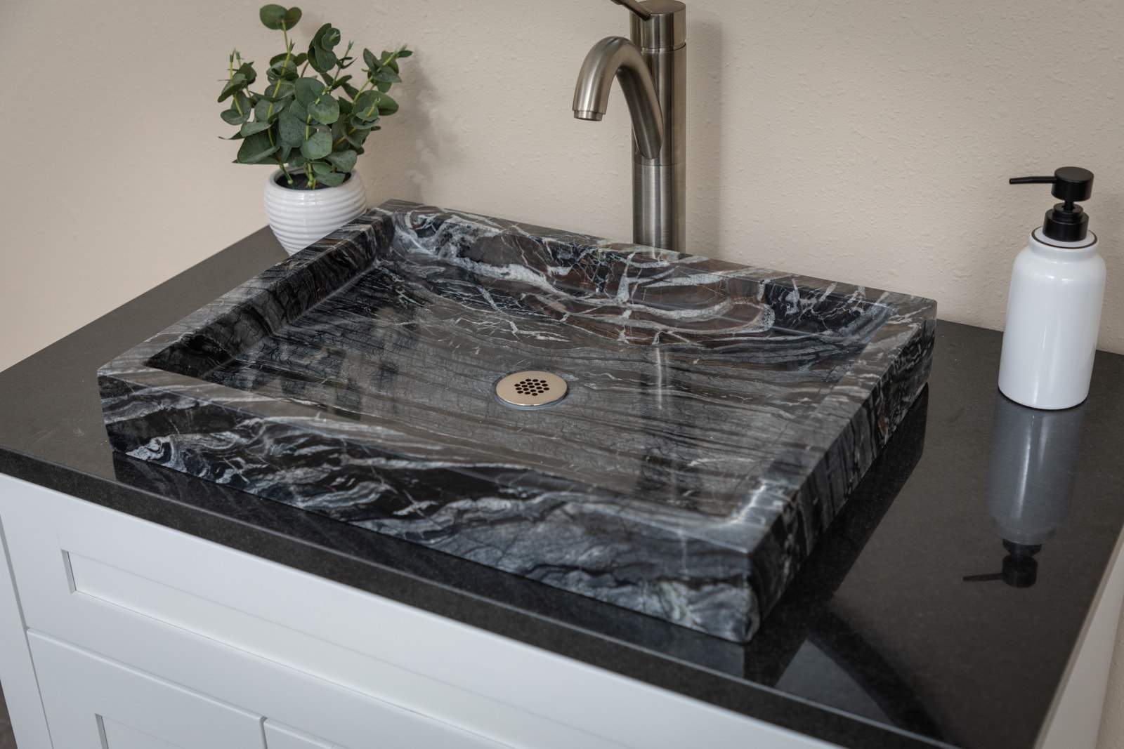Charcoal Gray Stone Rectangular Vessel Bathroom Sink