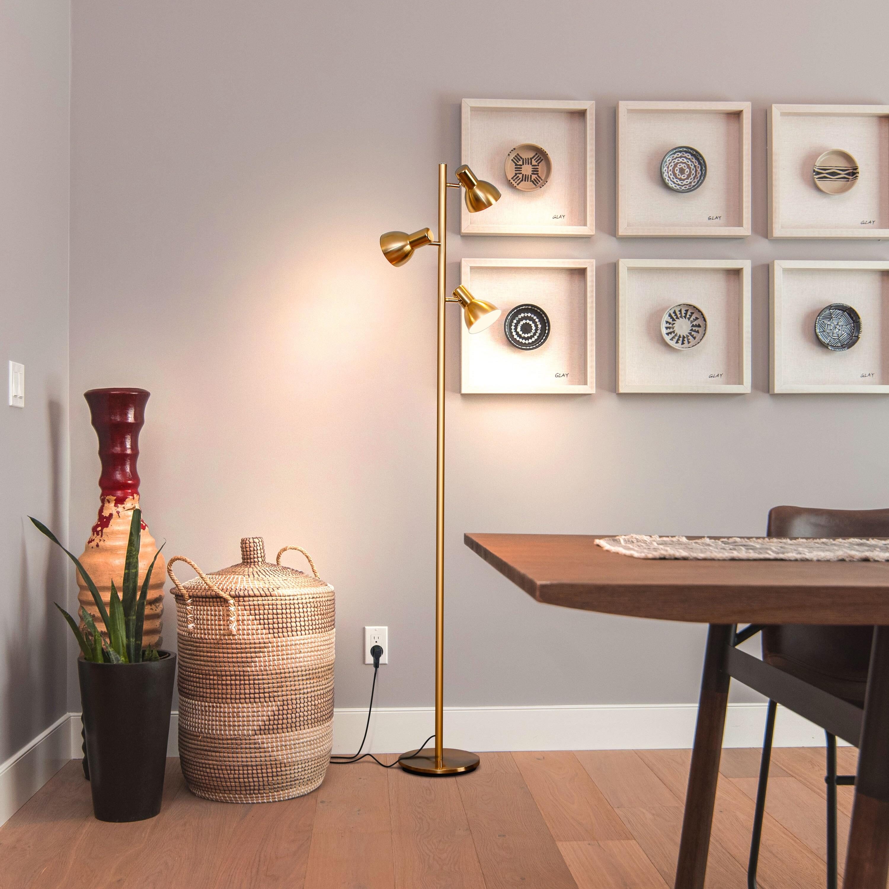 Ethan Brass LED Adjustable 3-Light Tripod Floor Lamp with Dimming