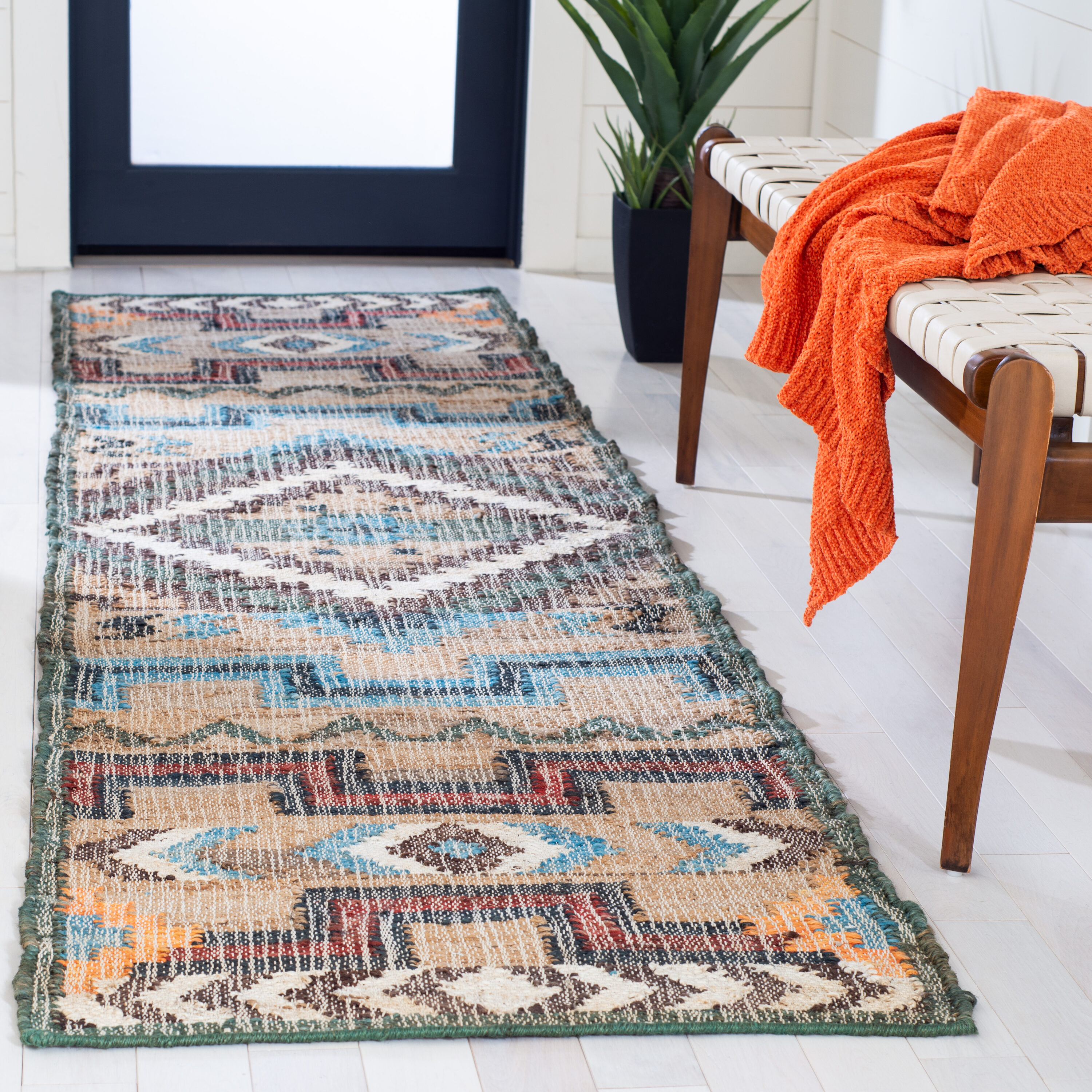  Kilim 760 Natural/Blue Bohemian 2Ft-3In x 7Ft Runner Rug