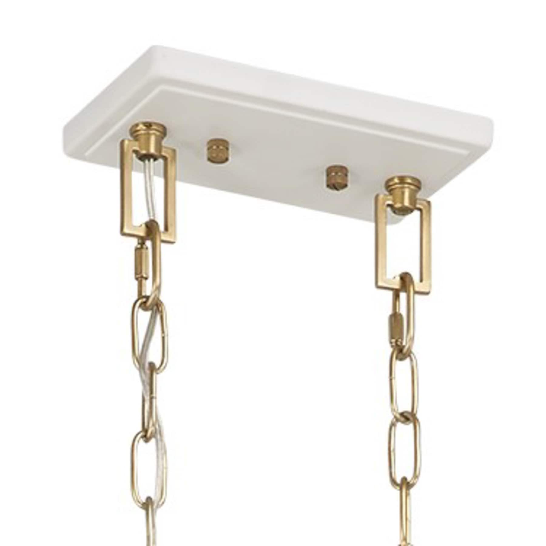 White and Brass 4-Light Linear Chandelier with Clear Glass Shades