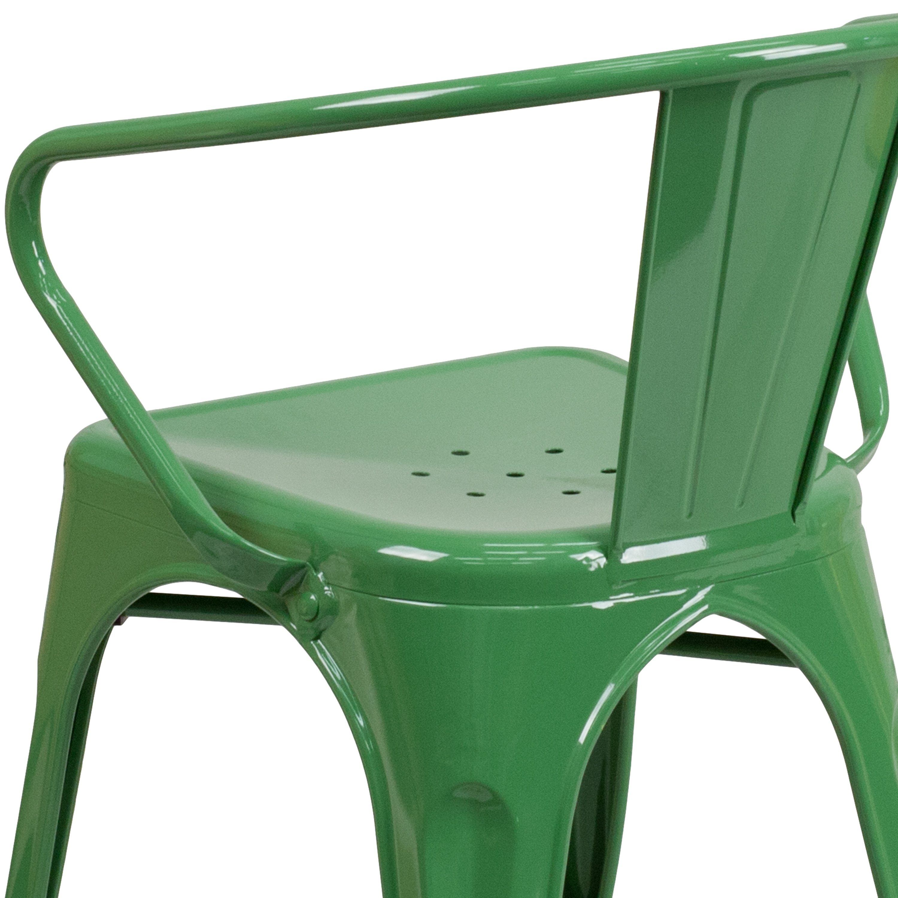 Vibrant Green Steel Indoor-Outdoor Armchair with Vertical Slat Back