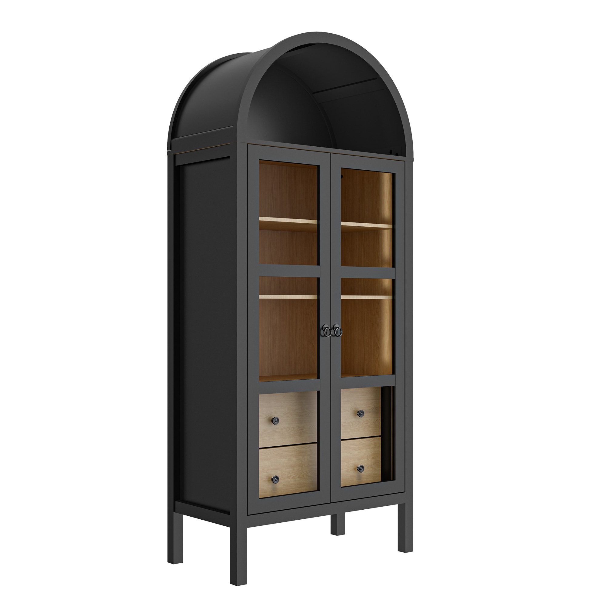 FurniFusion SF-Y-4D81005470 Rustic Black Wood Pantry with Wine Storage