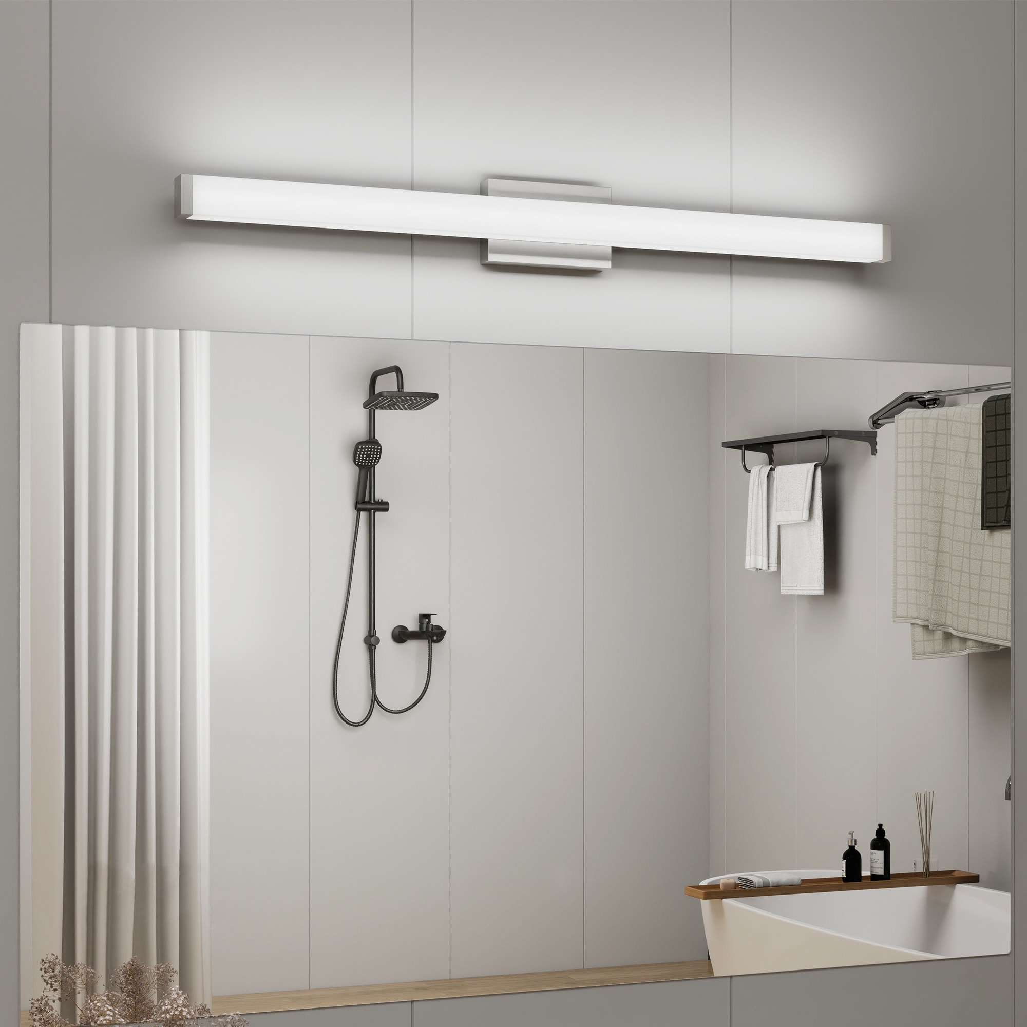 LUXEYARD Bathroom Vanity Light Brushed Nickel Square LED 41 inch 24W 6000K Cool White Light Wall Bar Lighting Fixtures Over Mirror (Brushed Nickel  41in)