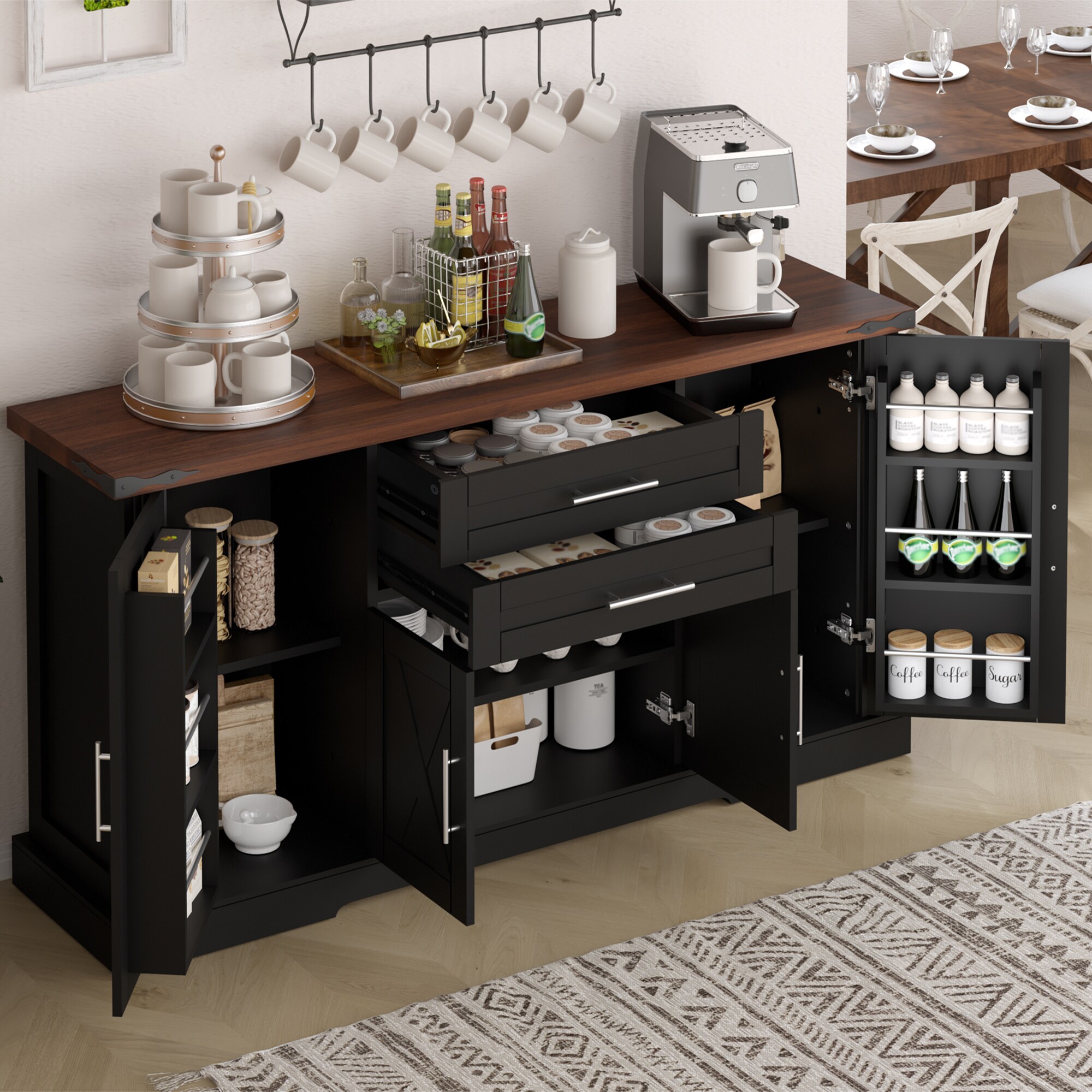 Sunrinx Contemporary/Modern Black Buffet with Wine Storage in the ...