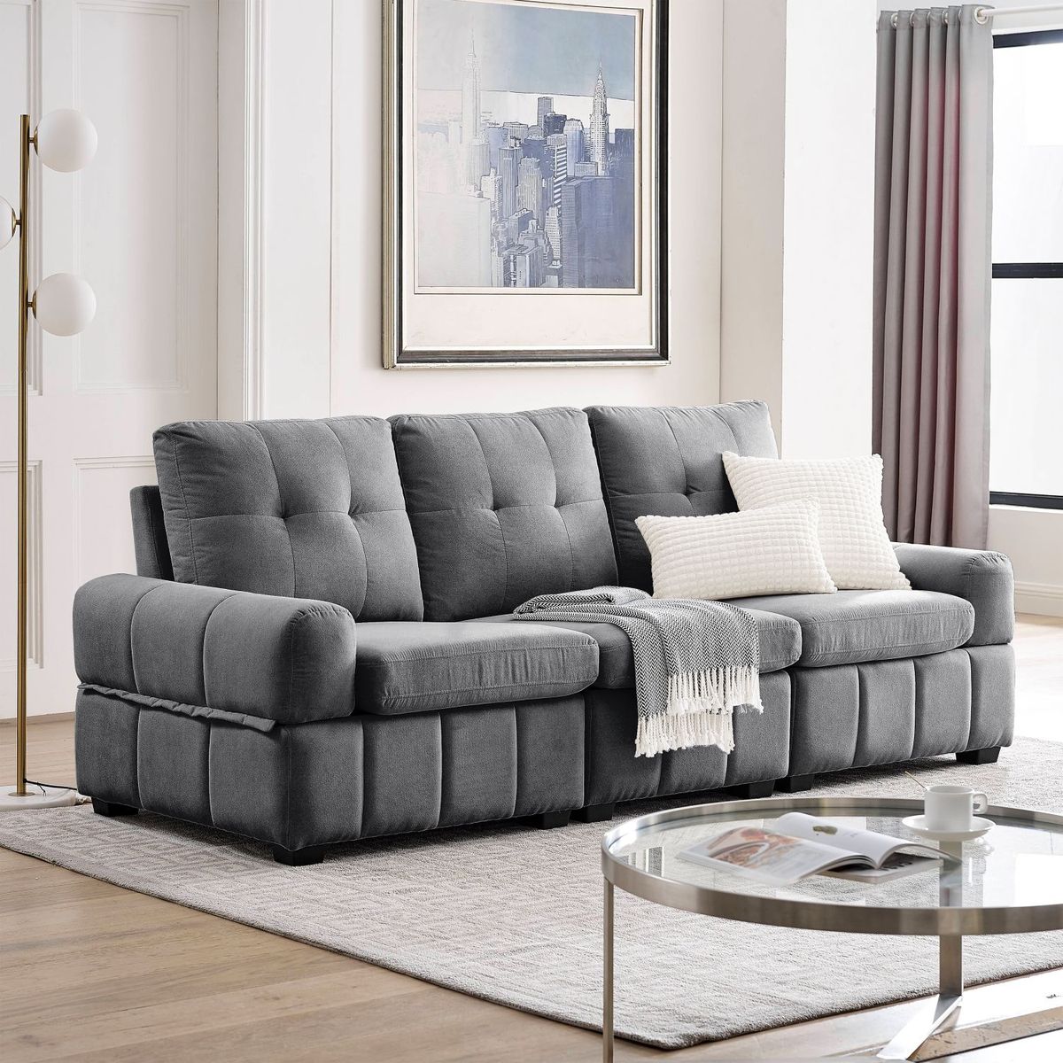 JASMODER W834S00014 35-in Modern Dark Gray Polyester/Blend Sofa