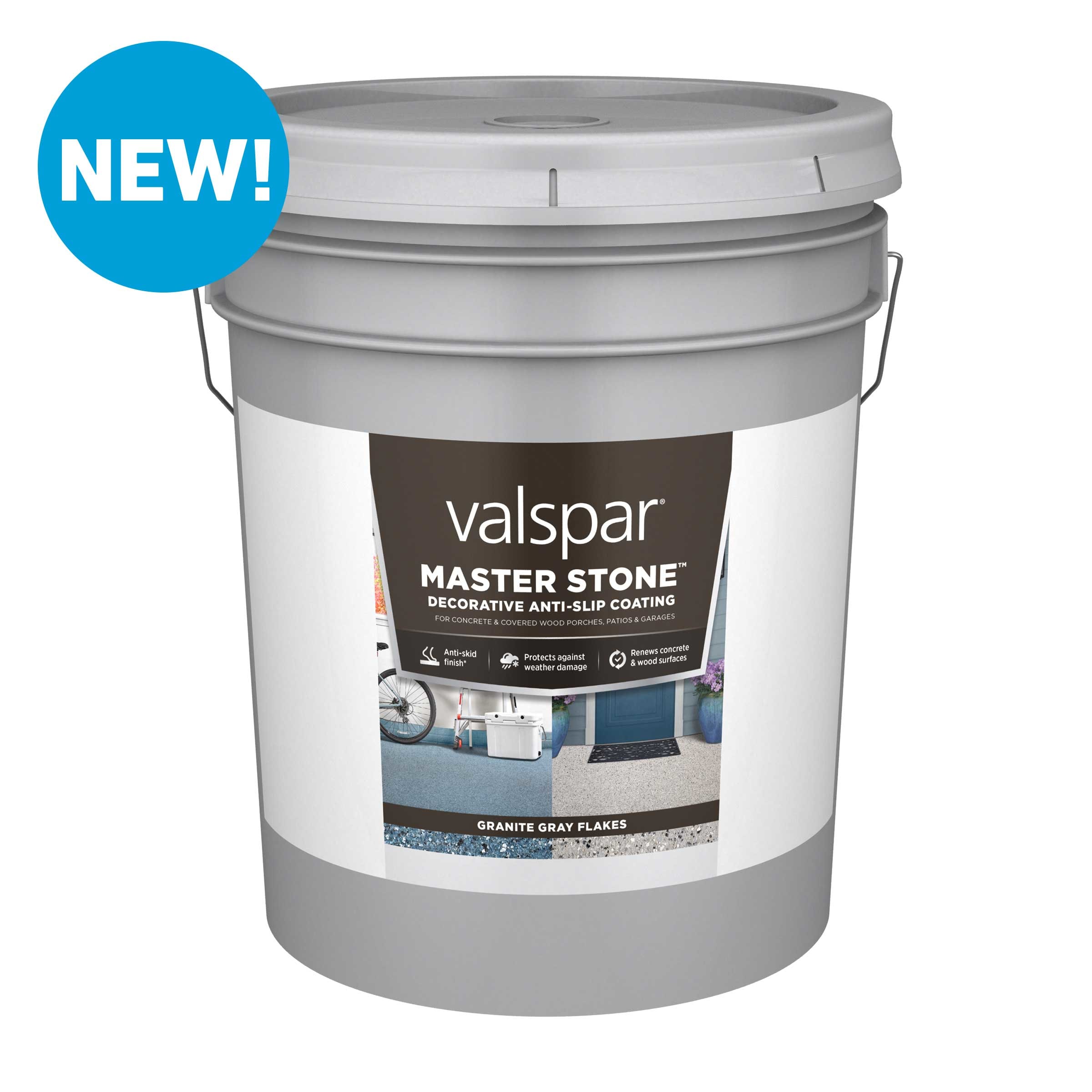 Valspar 009.0083075.008 Master Stone 1-part Base 4, Granite Gray Flakes Acrylic Concrete and Garage Floor Paint ( 5-gallon )