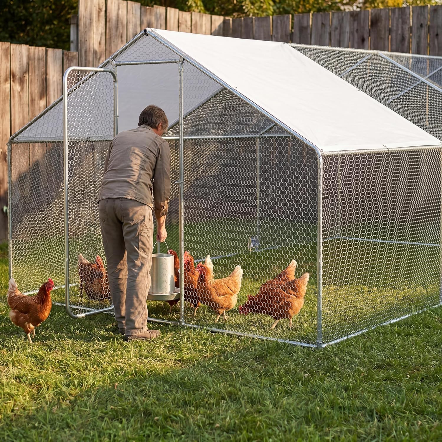 Garvee 9.84 FT L x 9.84 FT W x 6.56 FT H Large Chicken Coop Metal