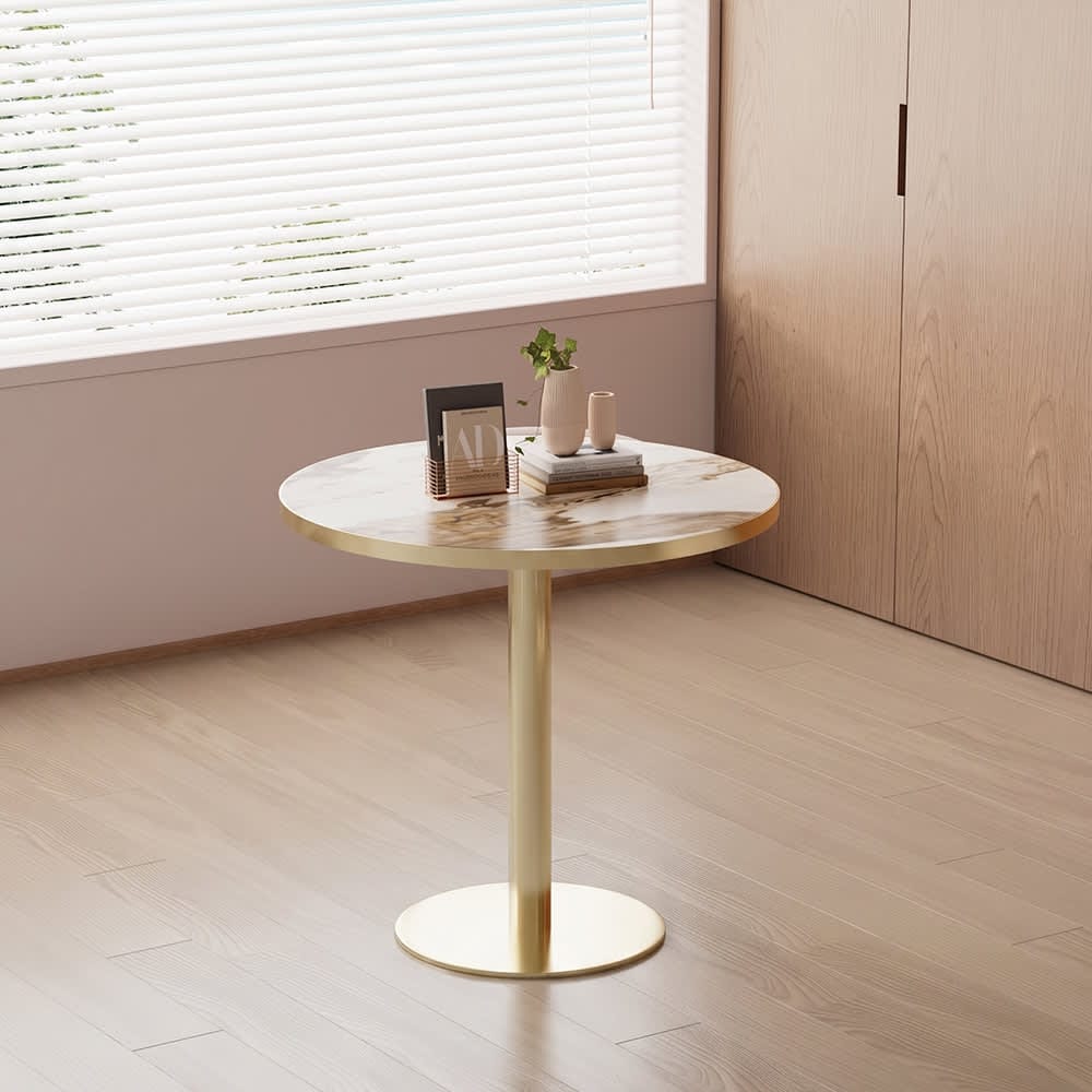 Coolbibila Luxury Glossy 32 in Sintered Stone Round Tulip Dining Table Pandora Top Modern Bistro Table