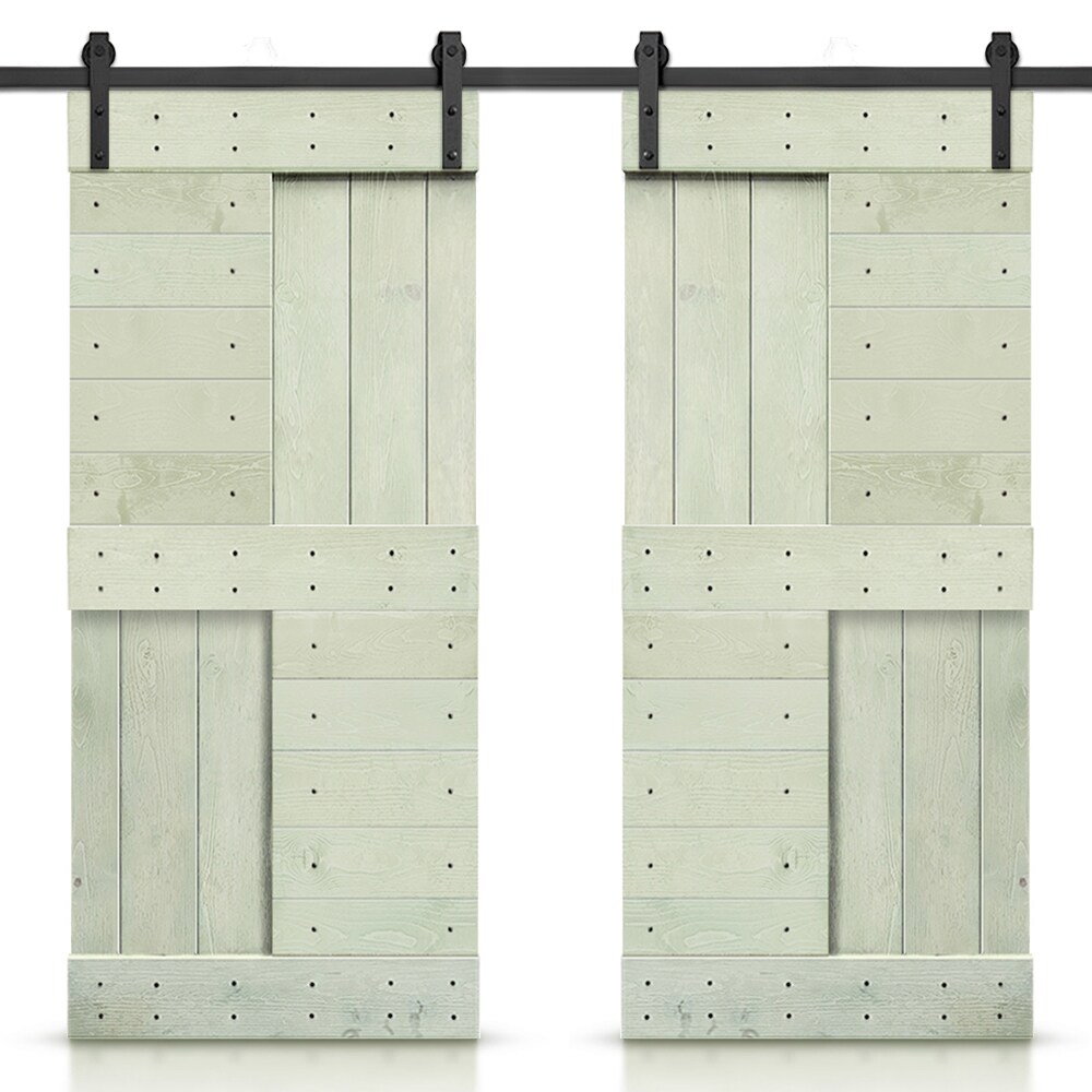 Calhome 72 In X 84 In Sage Green Pine Wood Double Barn Door Hardware Included In The Barn