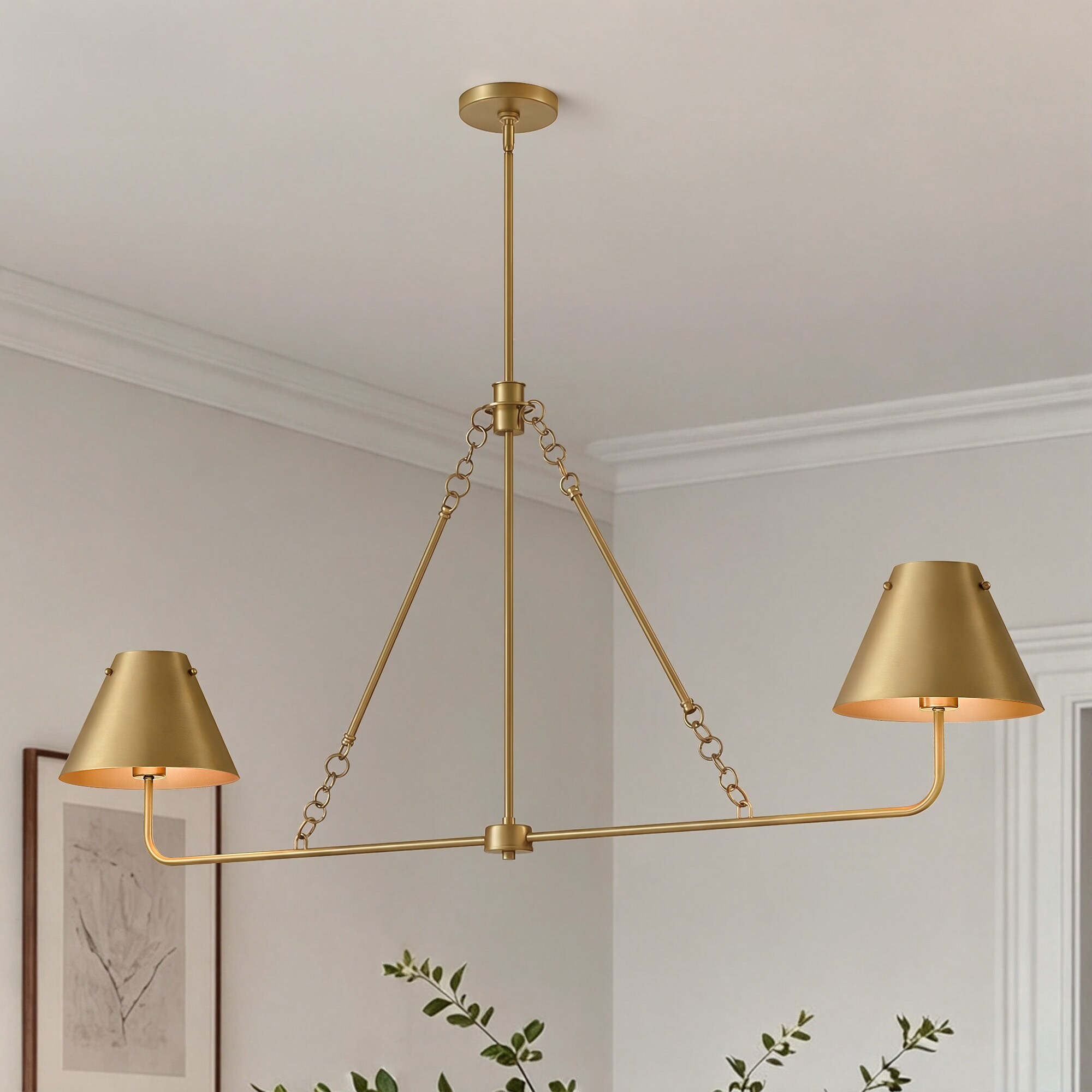 LamQee 2-Light Chandelier 2 -Light Antique Gold Metal Iron Chandelier
