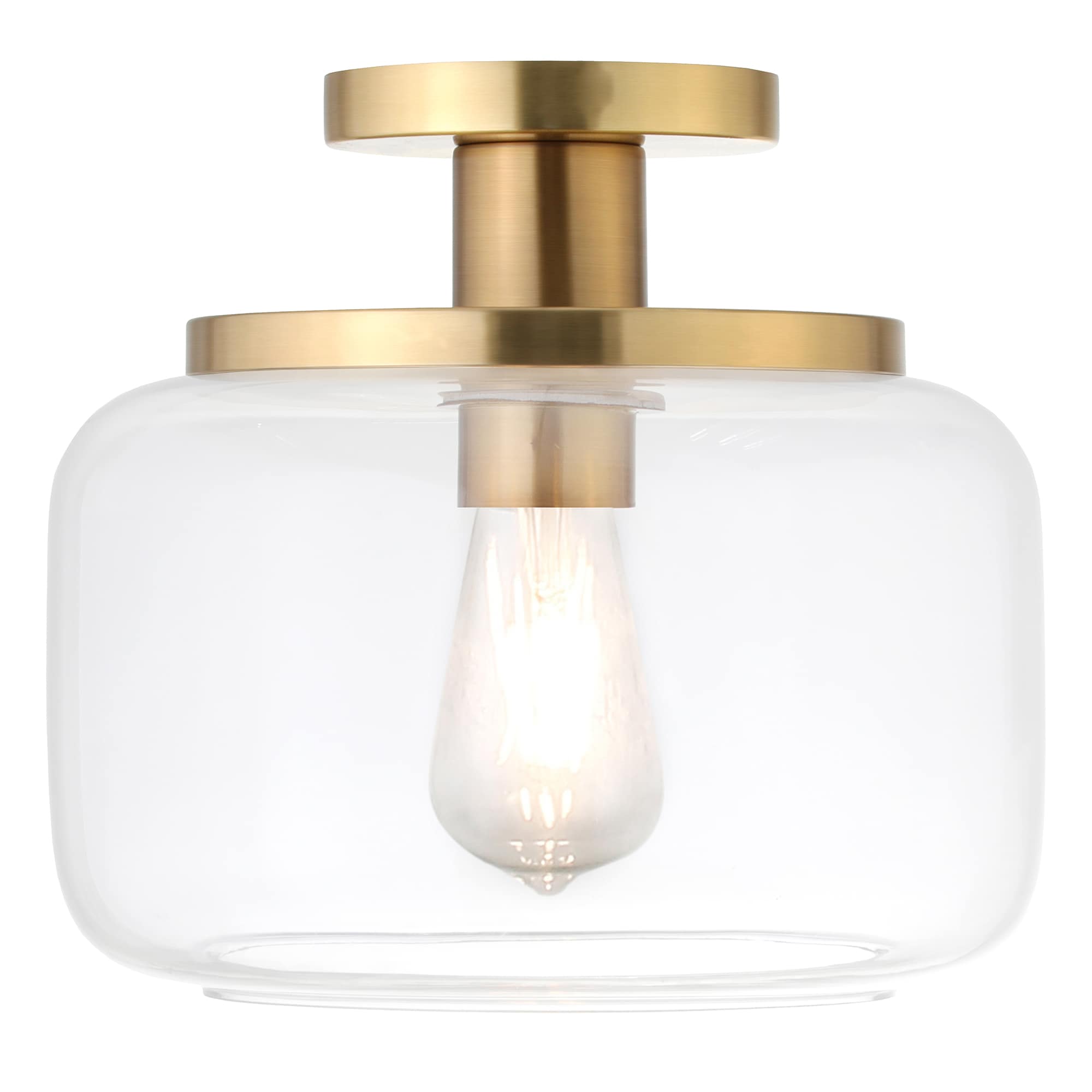 Tatum 11" Brushed Brass & Clear Glass Semi-Flush Mount Ceiling Light