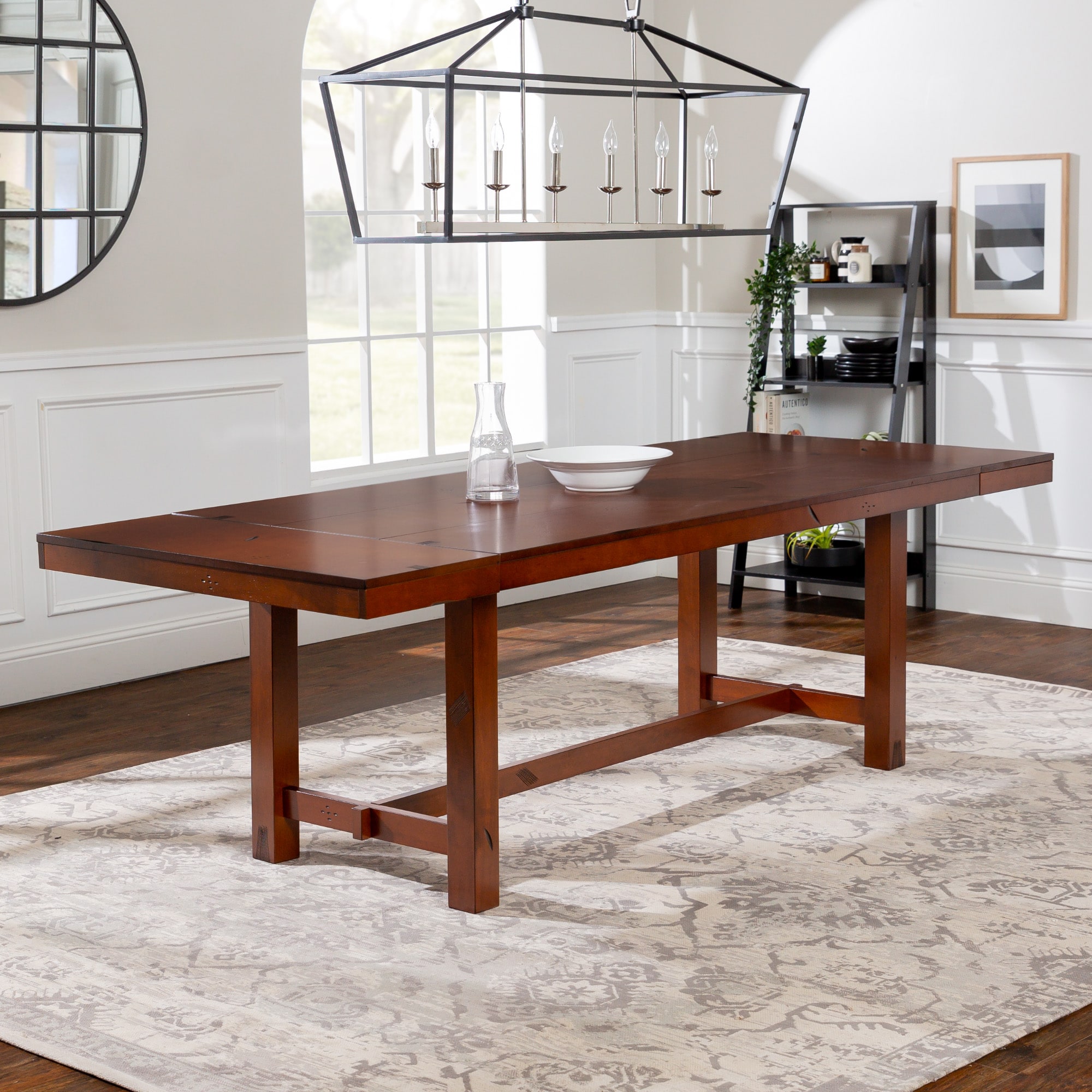 Walker Edison LWW60HDO Dark Oak Transitional Extending Removable Leaf Dining Table, Wood with Dark Oak Wood Base 96-in L x 30-in H