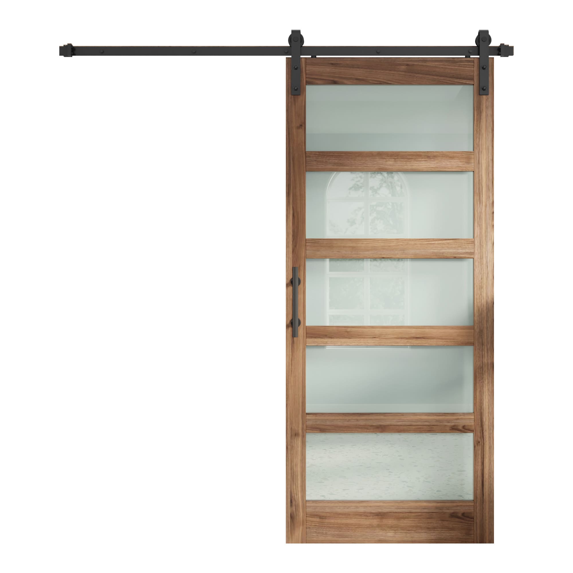 Fredbeck 38-in x 84-in Frosted Glass Brown Finished MDF Wood Solid Core Single Barn Door (Hardware Included) #SBD06H601-38