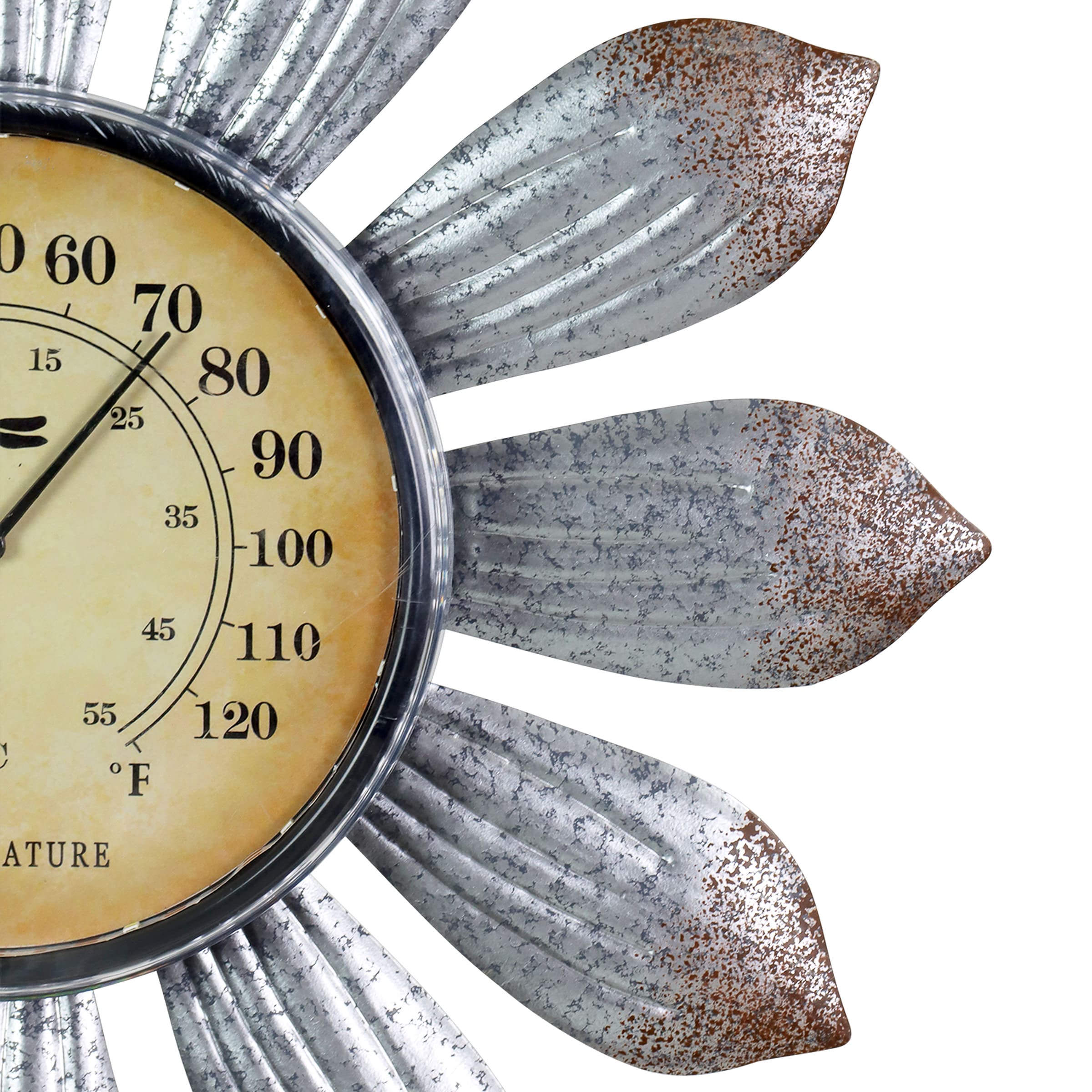 Solar Galvanized Metal Flower Thermometer Garden Stake