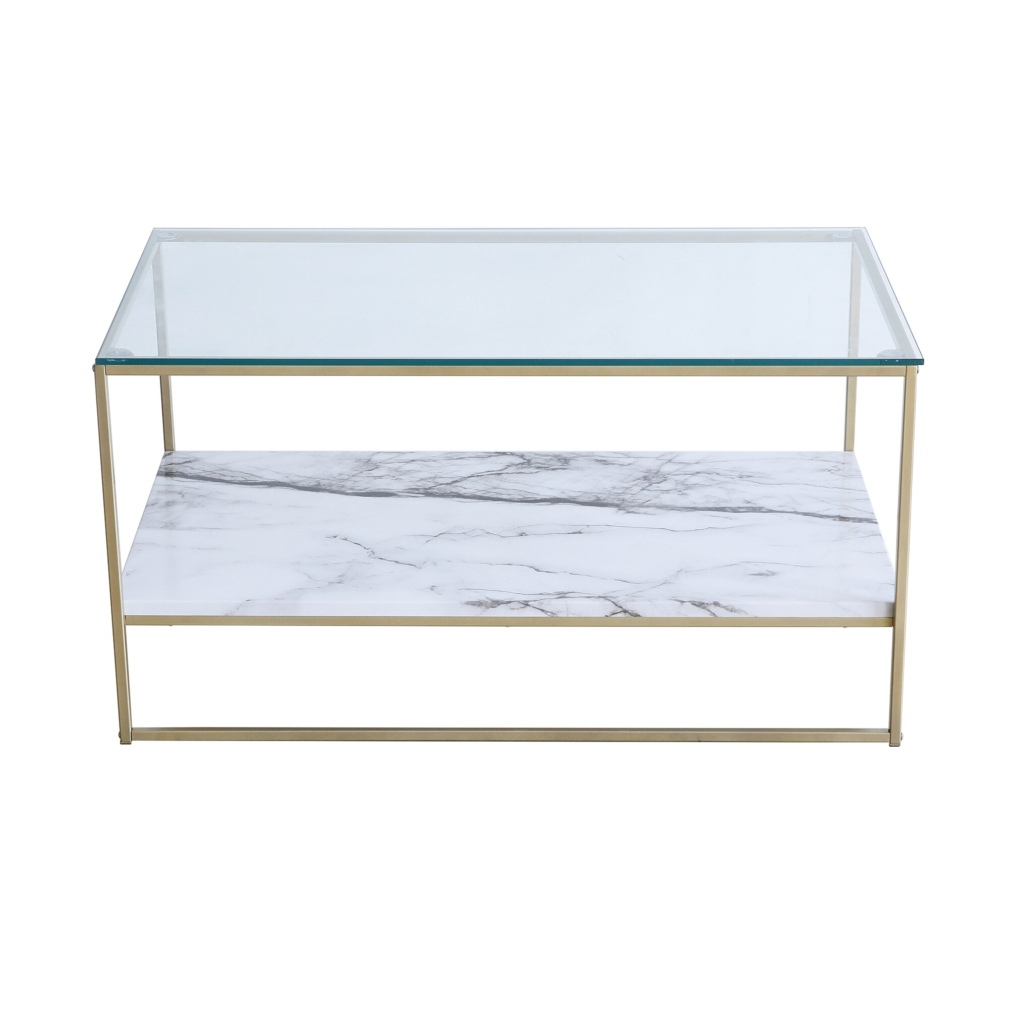 Roomfitters IE-CTGU-001B-V4 Irenic See-through clear tempered glass Glass Industrial Coffee Table with Storage
