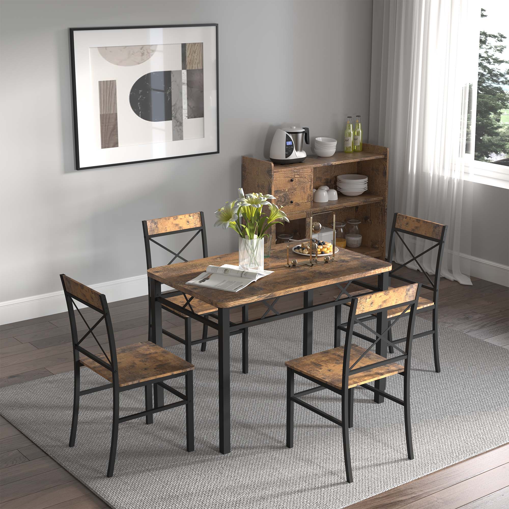 Sunrinx MG66-12-SN Rustic Brown Rustic Dining Room Set with Rectangular Table ( Seats 4 )