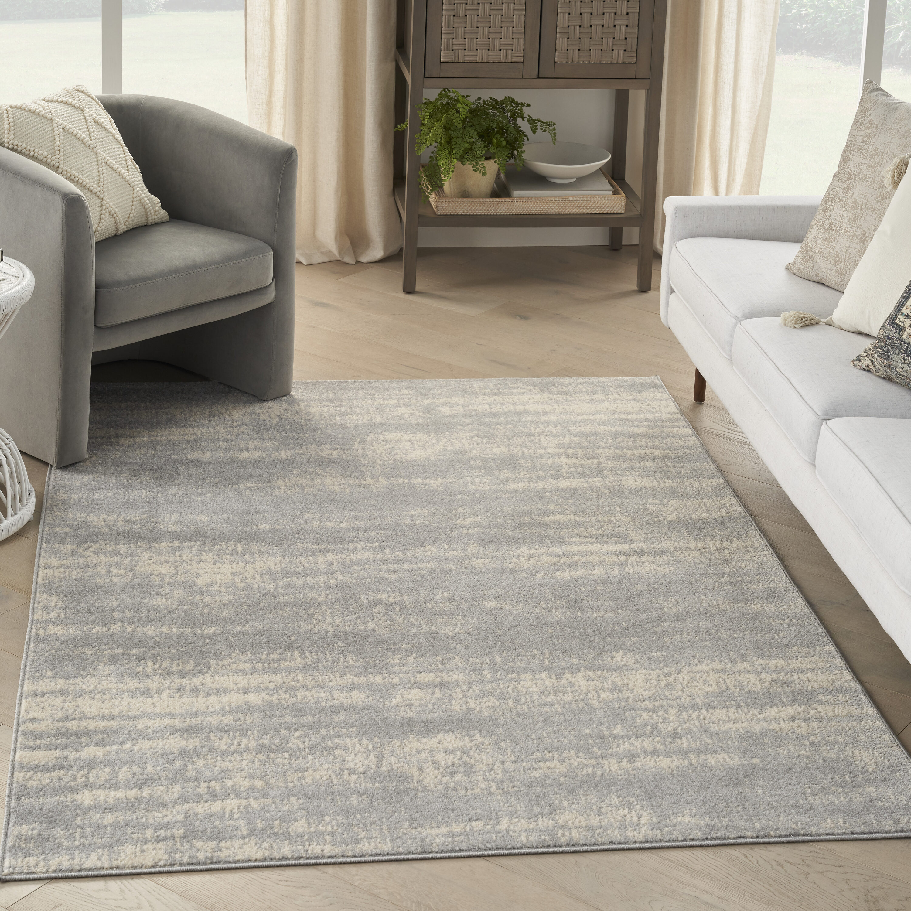 Nourison 099446149183 Essentials 5 x 7 (ft) Loomed Polypropylene Grey/Beige Rectangular Indoor/Outdoor Abstract Mid-Century Modern Area rug
