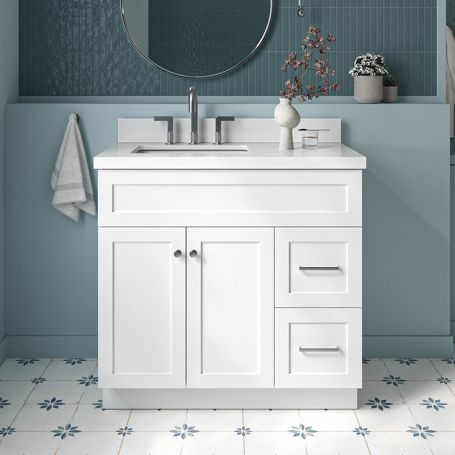 ARIEL F037SLWQRVOWHT Hamlet 37-in White Undermount Single sink Bathroom Vanity with Pure White Quartz Quartz Top