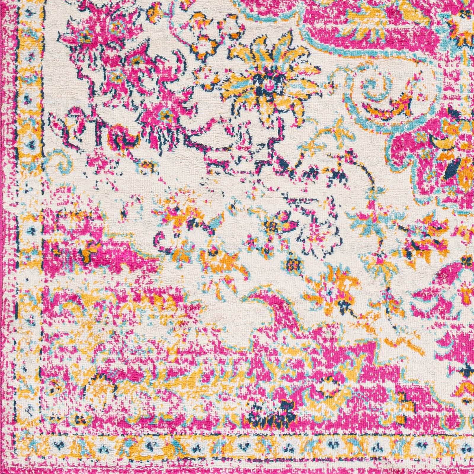 Floransa Bright Pink and Beige Polypropylene Area Rug