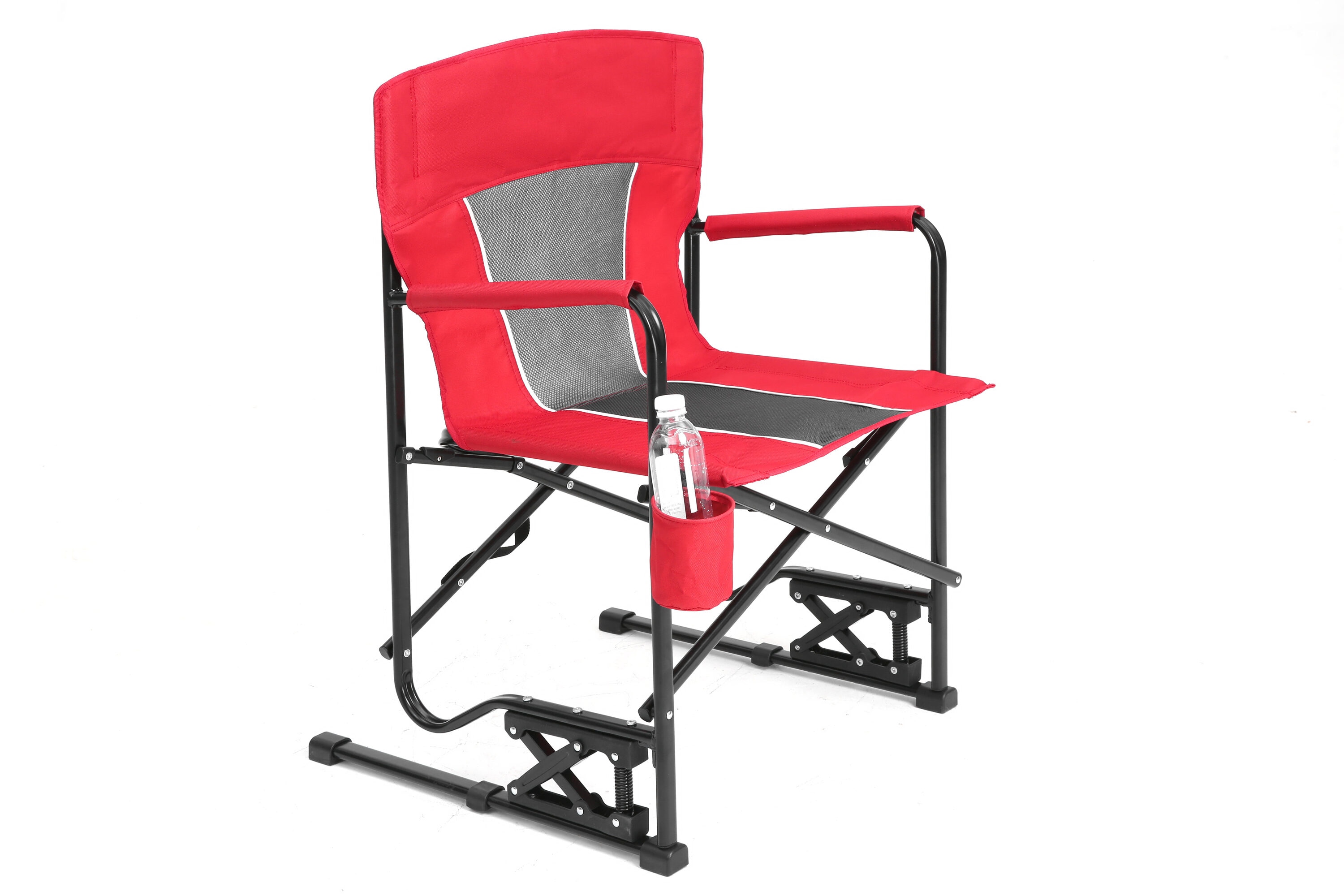 LOVMOR SF-Y-W640P224433 Outdoor Freestyle Rocker Camping Chair Portable Folding Rocking Chair with Solid Durable Armrests Drink Holder and Comfortable Backrest in Red