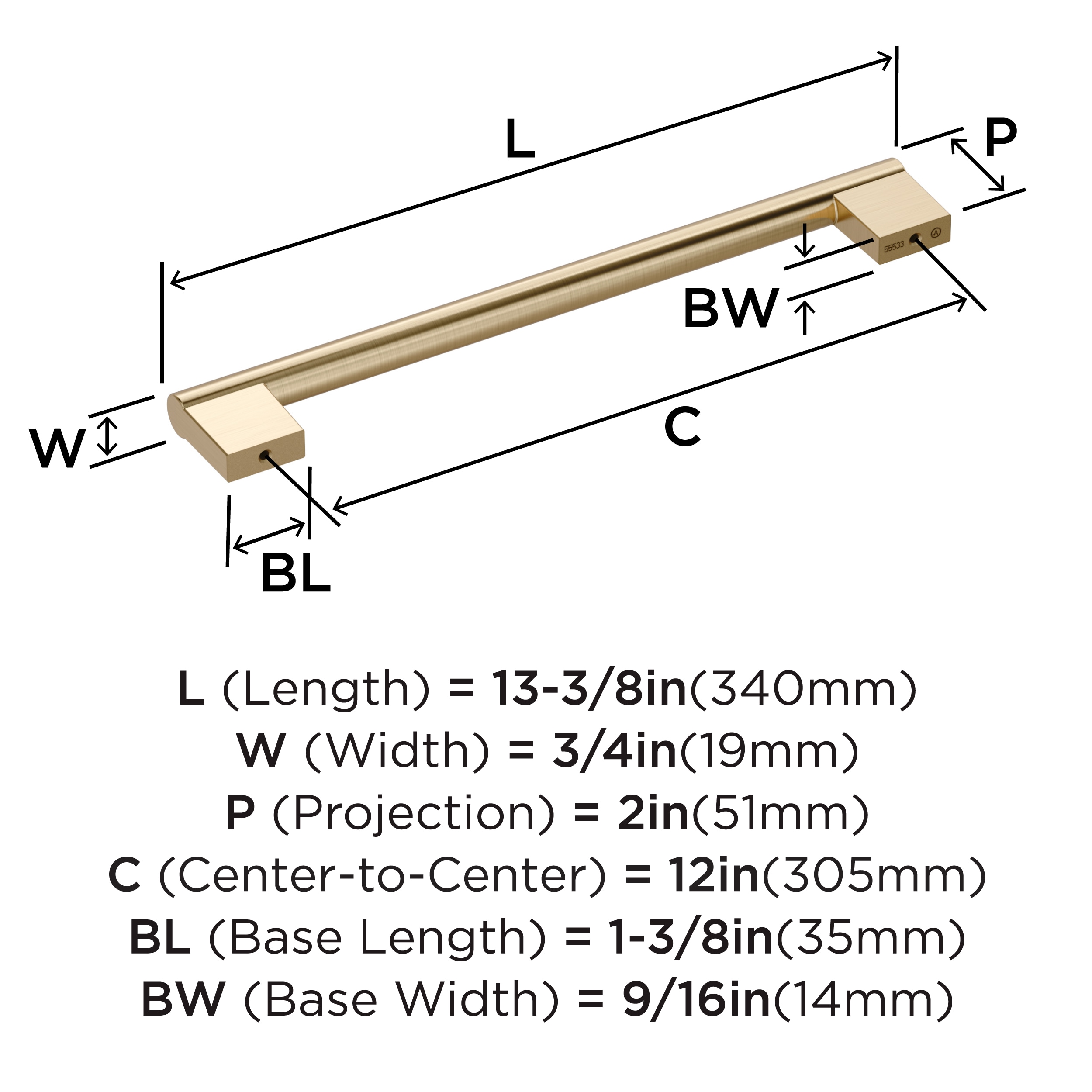 Versa 12 inch Brushed Golden Champagne Appliance Pull