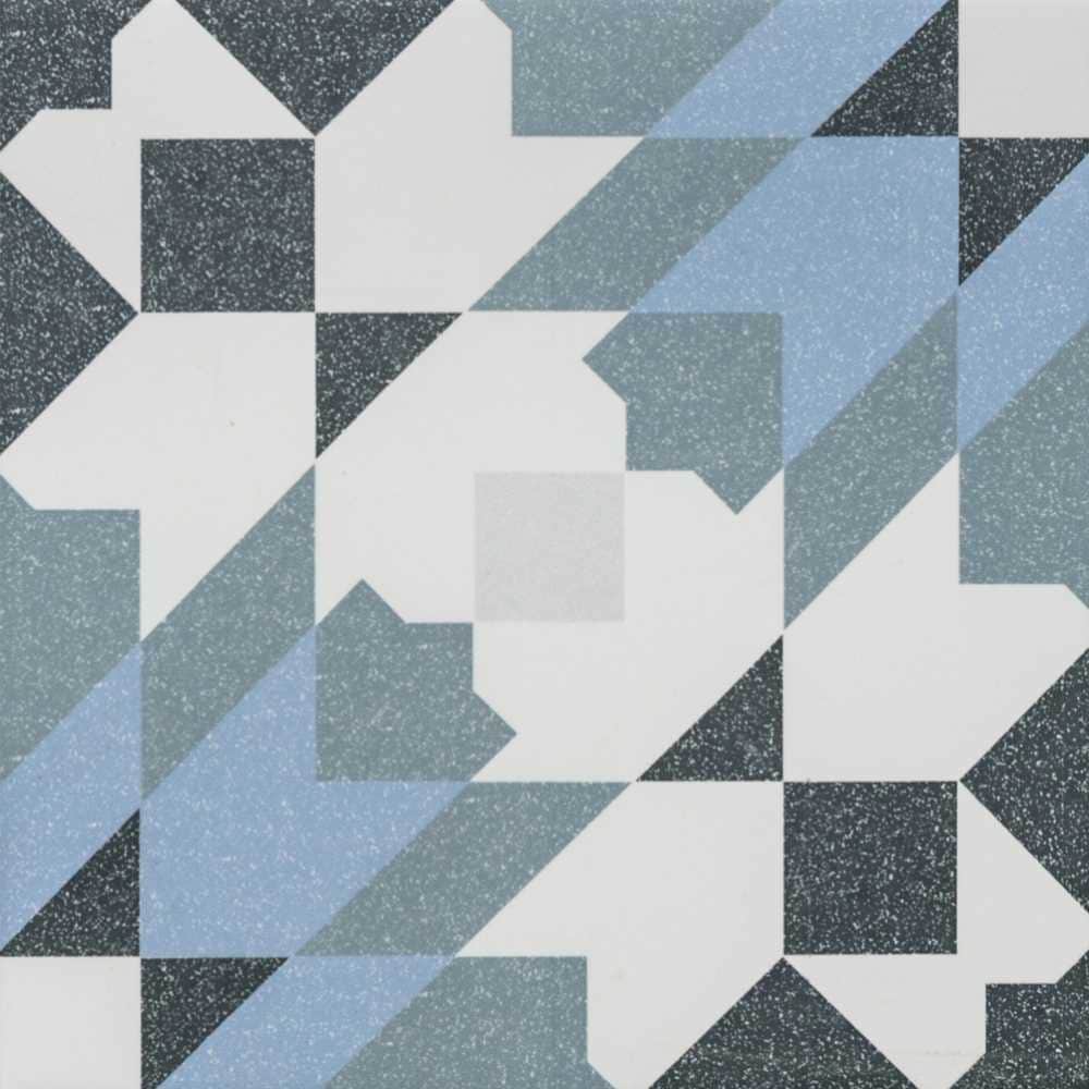Garden Peony 8x8 Blue and Black Porcelain Floor and Wall Tile