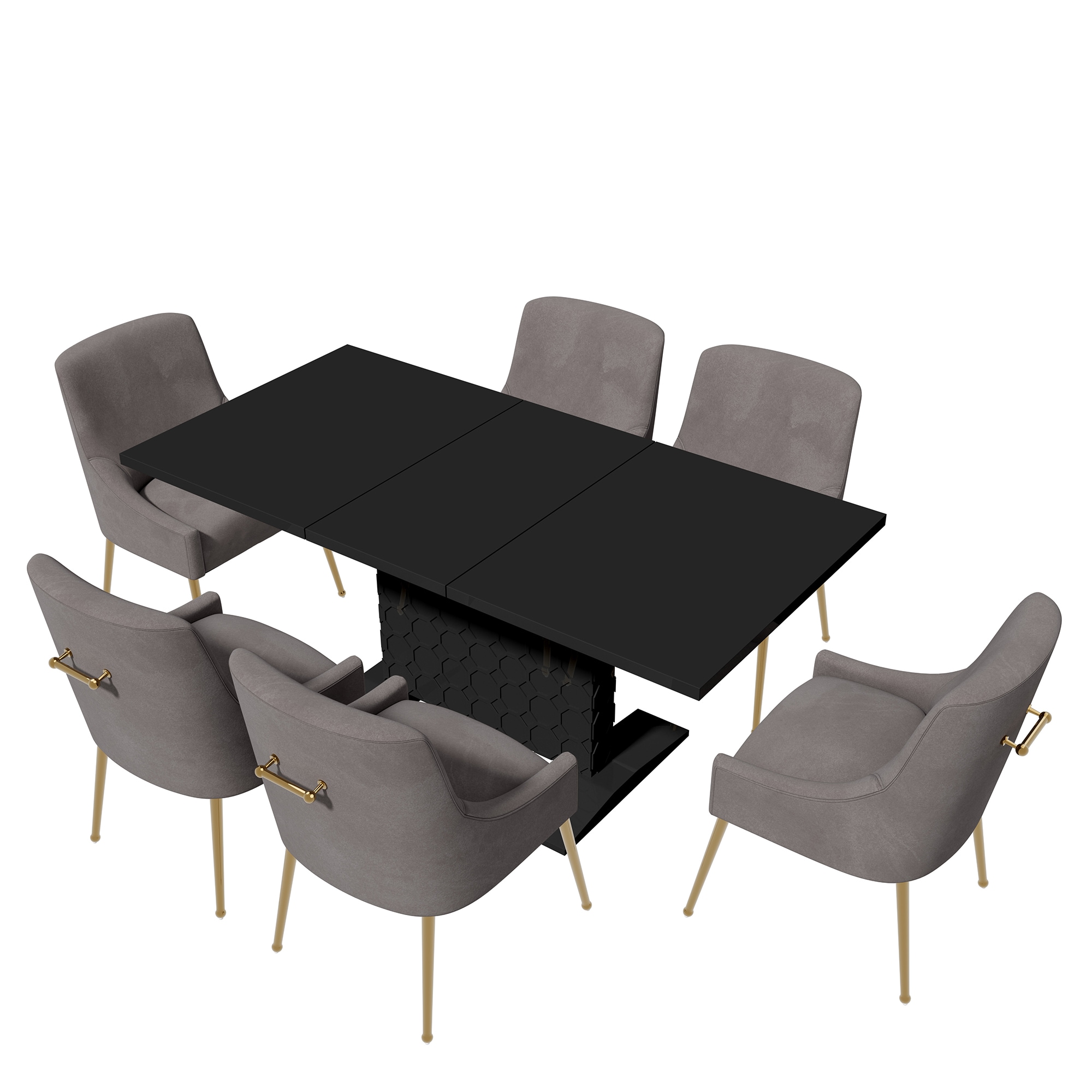 Clihome CL-ST1-BK700GY Gray Chair/Black Table Contemporary/Modern Dining Room Set with Rectangular Table ( Seats 6 )