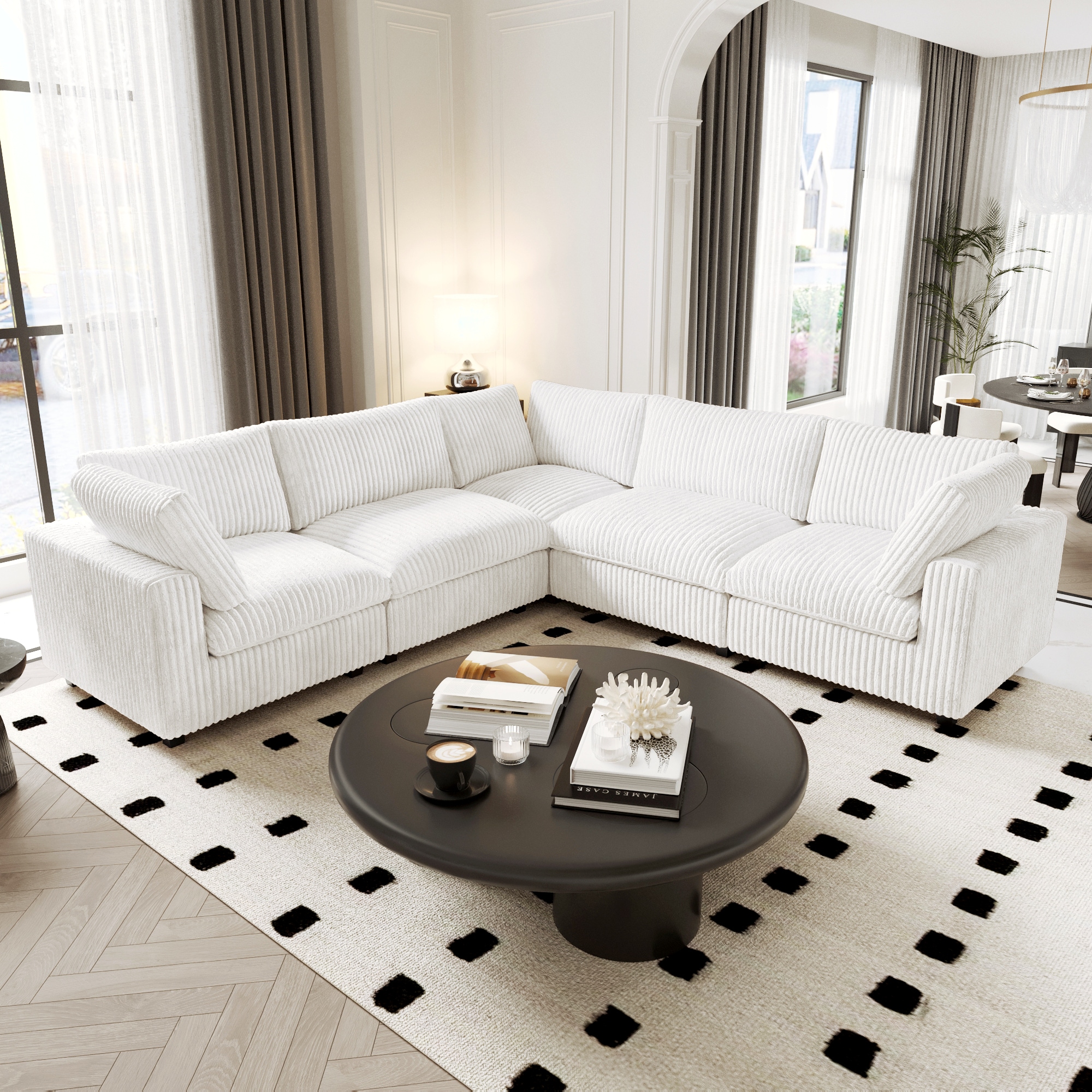 BuotiqHom DH-SF5-141BE 118-in Modern Beige (5 Seats) Velvet 5 -seater Sectional