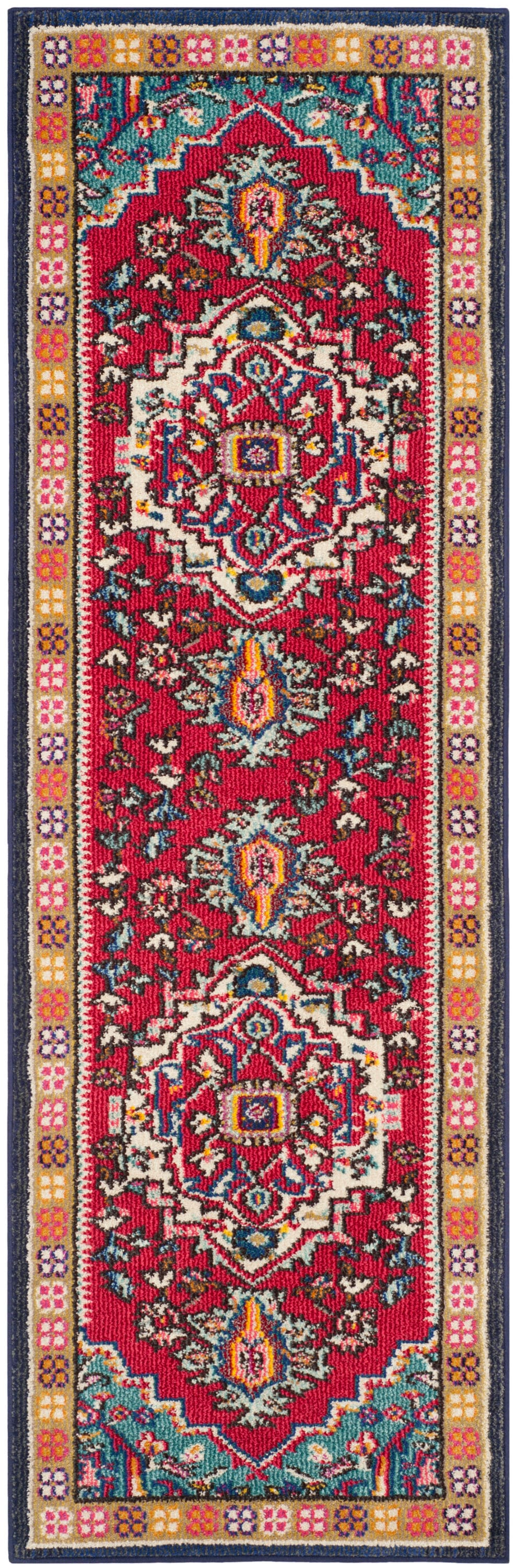 Safavieh MNC207C-222 Monaco Heritage 2 x 22 (ft) Loomed Polypropylene Red/Turquoise Rectangular Indoor Distressed/Overdyed Oriental Runner rug