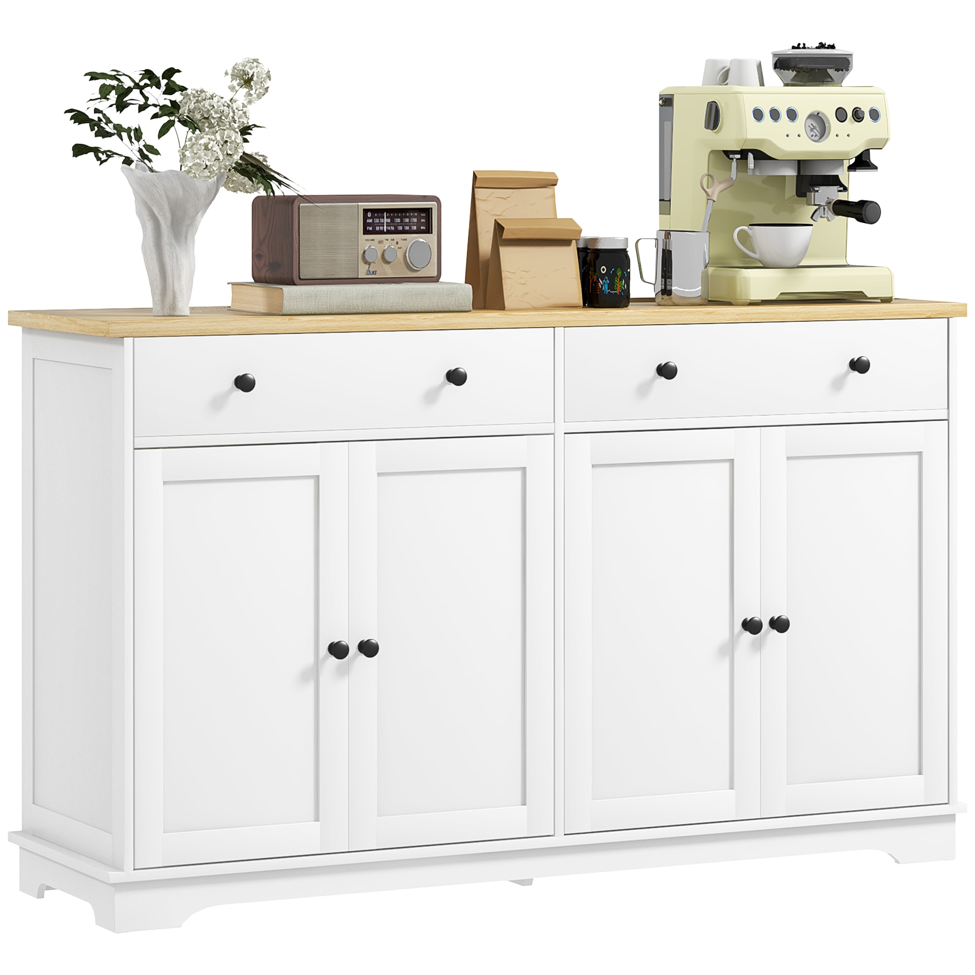 HomCom 83B-041V80WT Sideboard Buffet Cabinet with Storage  Modern Kitchen Cabinet with 2 Doors  2 Drawers and 2 Adjustable Shelves  Coffee Bar Cabinet  White