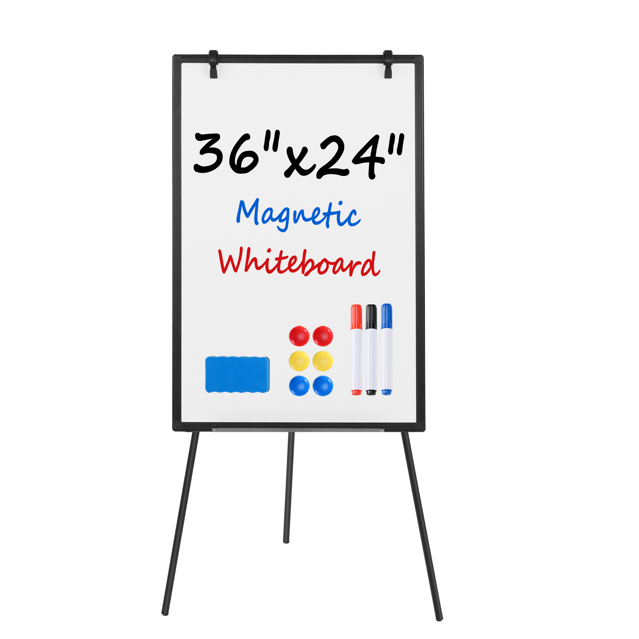 Sweetcrispy 24-in W x 36-in H Magnetic Dry Erase Board with Adjustable Tripod Easel and Black Frame