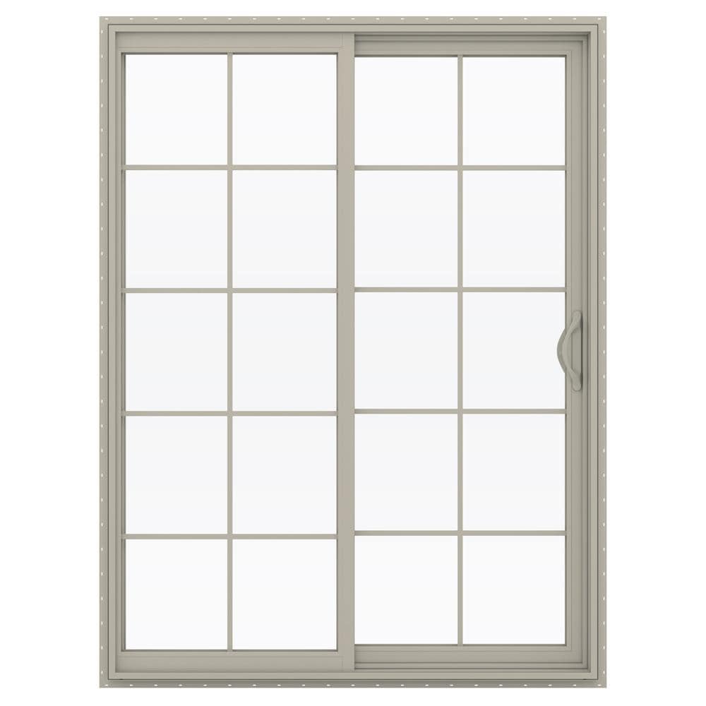 JELD-WEN 60-in x 80-in x 4-9/16-in Jamb Low-e Argon Grilles Between The Glass Desert Sand Vinyl Sliding Right-Hand Sliding Double Patio Door Screen -  LOWOLJW181500079