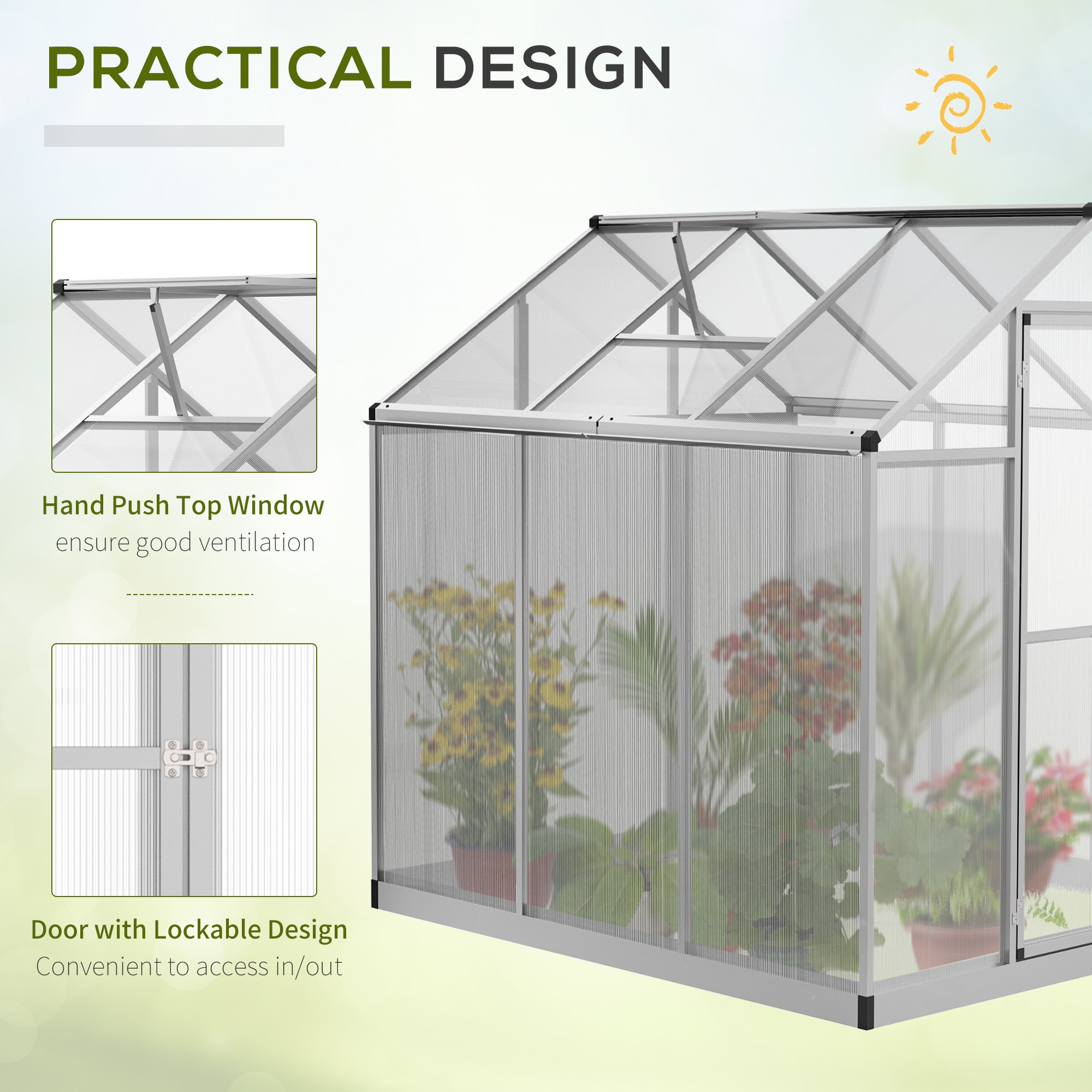 Outsunny 6-ft L x 6-ft W x 6.4-ft H Clear Greenhouse in the Greenhouses ...