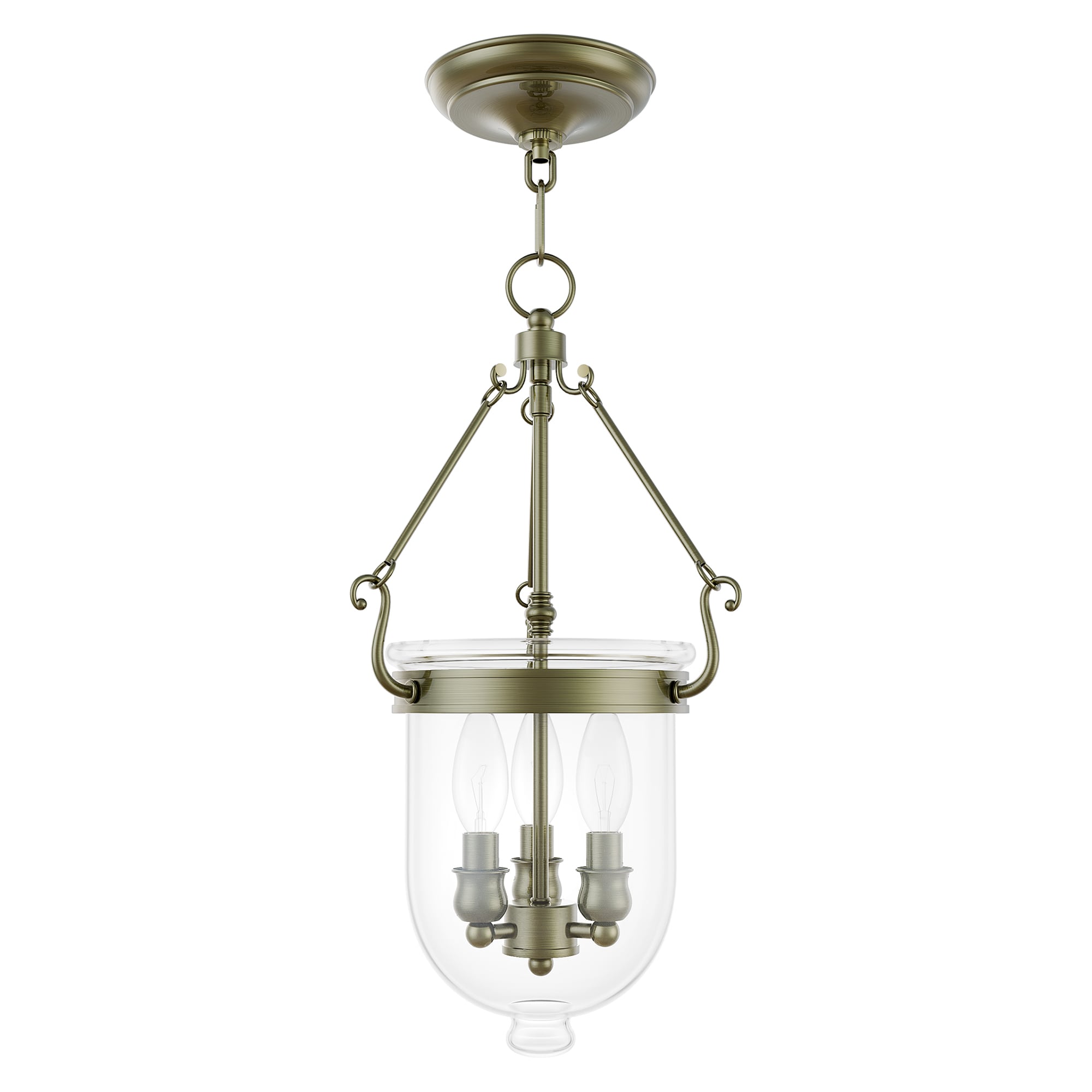 Livex Lighting 5063-01 Jefferson 3 -Light Antique Brass Traditional Clear glass Lantern Medium Hanging Pendant light