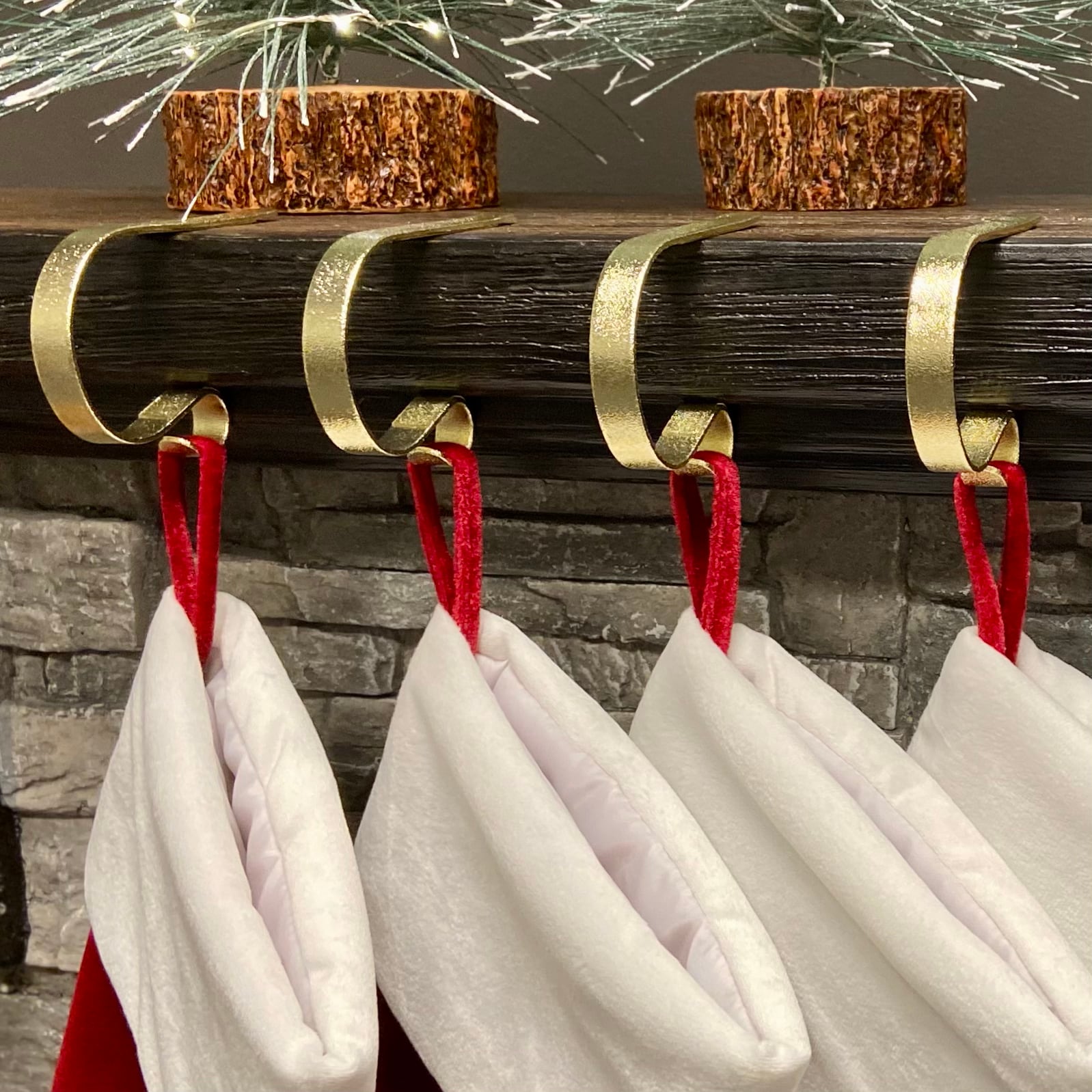 Glimmer Gold Adjustable Metal MantleClip Stocking Holders, 4-Pack