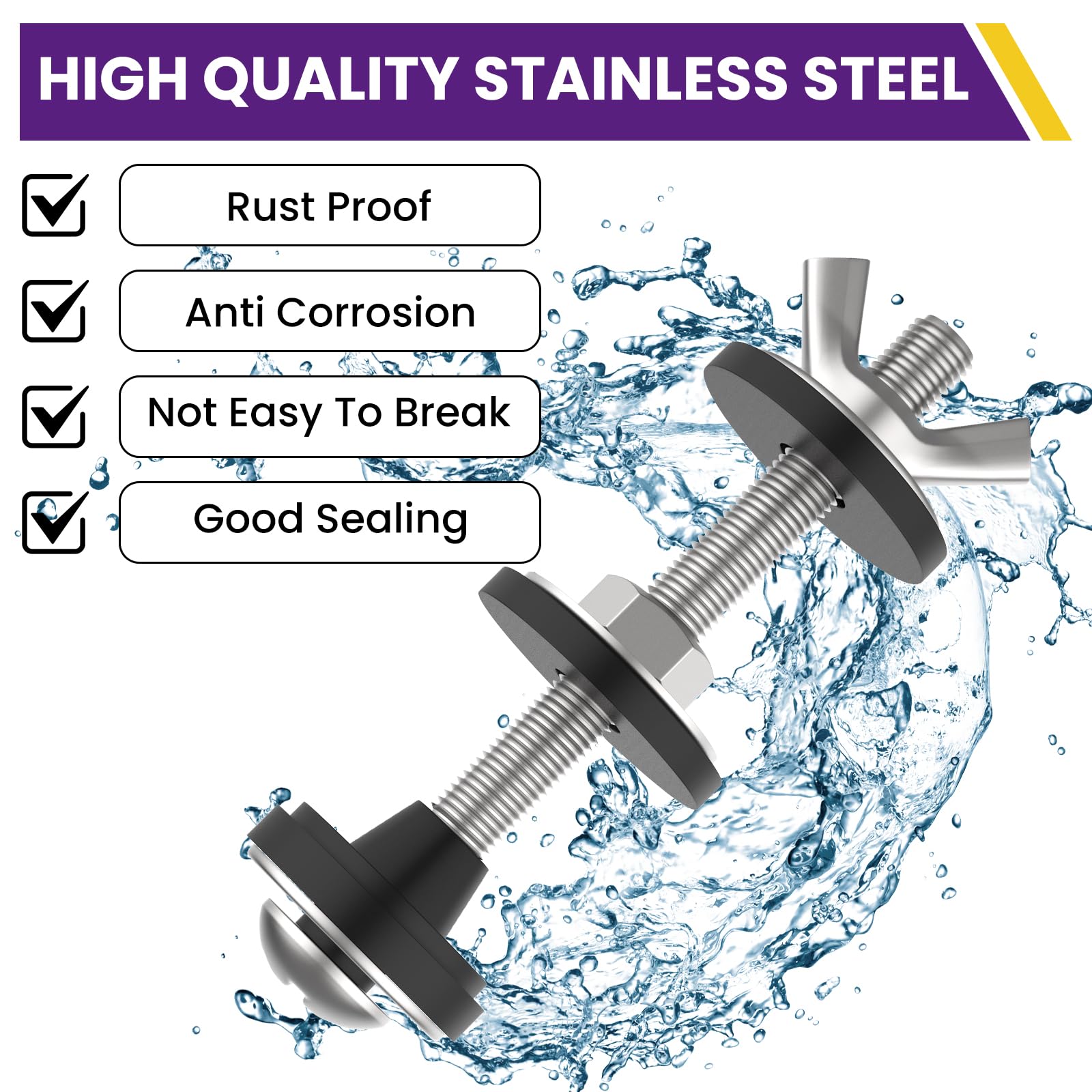 Phewnyzo 4 Pcs Universal Toilet Tank to Bowl Bolt Kit with Stainless ...