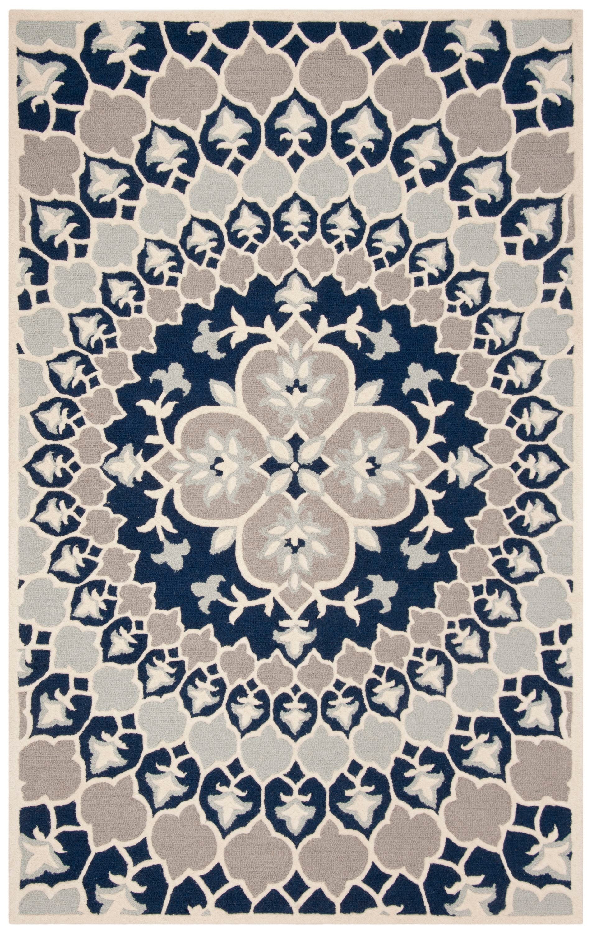 Safavieh BLG610C-5 Bellagio Merida 5 x 8 (ft) Tufted Wool Navy Blue/Ivory Rectangular Indoor Floral/Botanical Bohemian/Eclectic Area rug