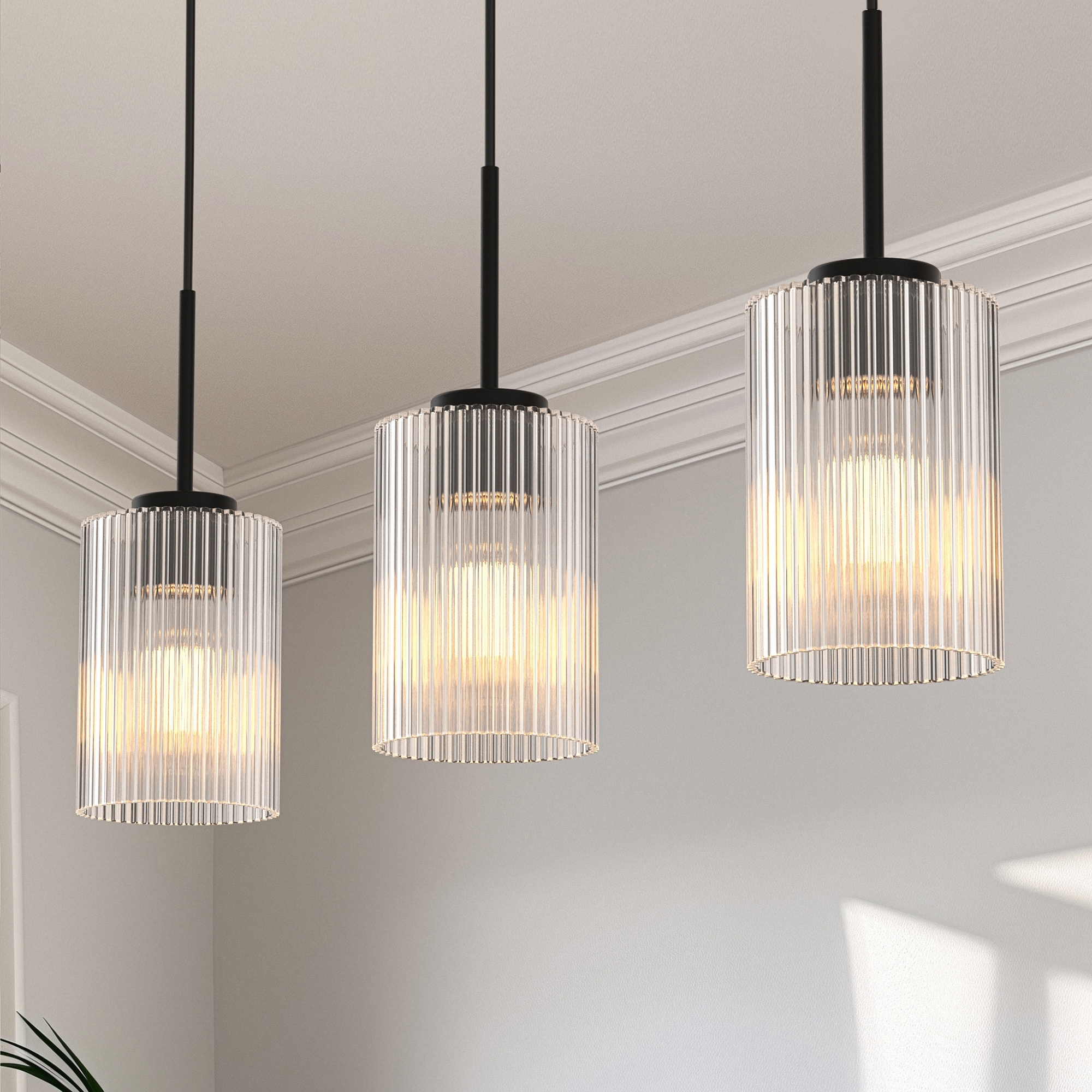 YANSUN LA-IP15301CGD-11 3 -Light Black Industrial Clear glass Linear Medium Hanging Pendant light