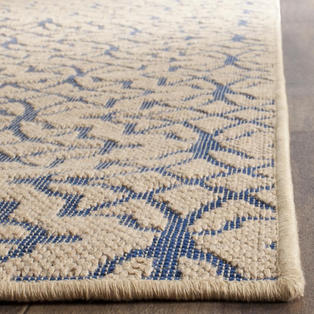 Handmade Blue and Natural Geometric Synthetic 5' x 8' Area Rug