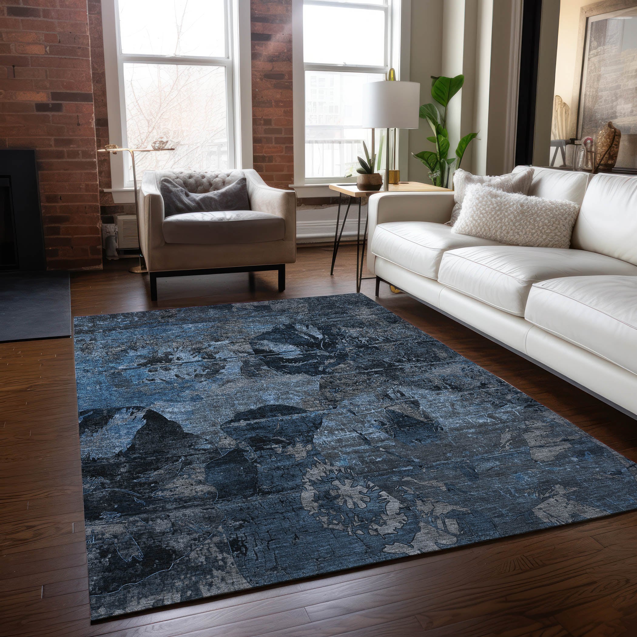 Addison Rugs ACN555DN30X46 Chantille ACN555DN 2 x 3 (ft) Polyester Denim Rectangular Indoor/Outdoor Abstract Machine washable Area rug