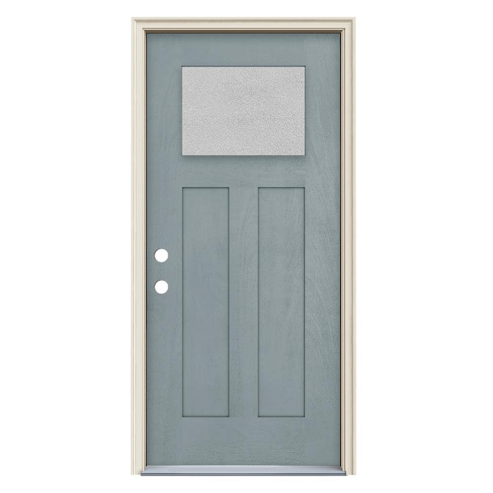 JELD-WEN LOWOLJW230800001 Microgranite 36-in x 80-in x 4-9/16-in Fiberglass Craftsman Right-hand inswing Stone Stained Prehung Front Door with Brickmould Insulating core