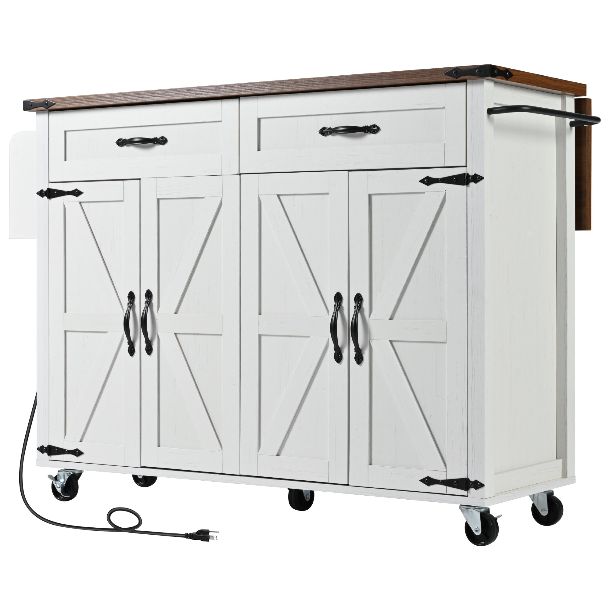 Bybafun Black Mdf Base with Mdf Top Rolling Kitchen Island (17.7-in x 53.5-in x 36.5-in)