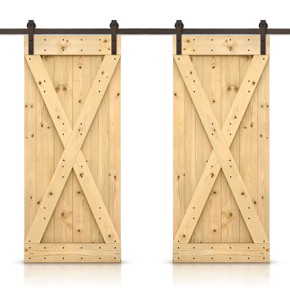 CALHOME CN+(2)SAB-79+X38UNF 76-in x 84-in Unfinished Stained Wood Solid core Double Barn Door (Hardware Included)
