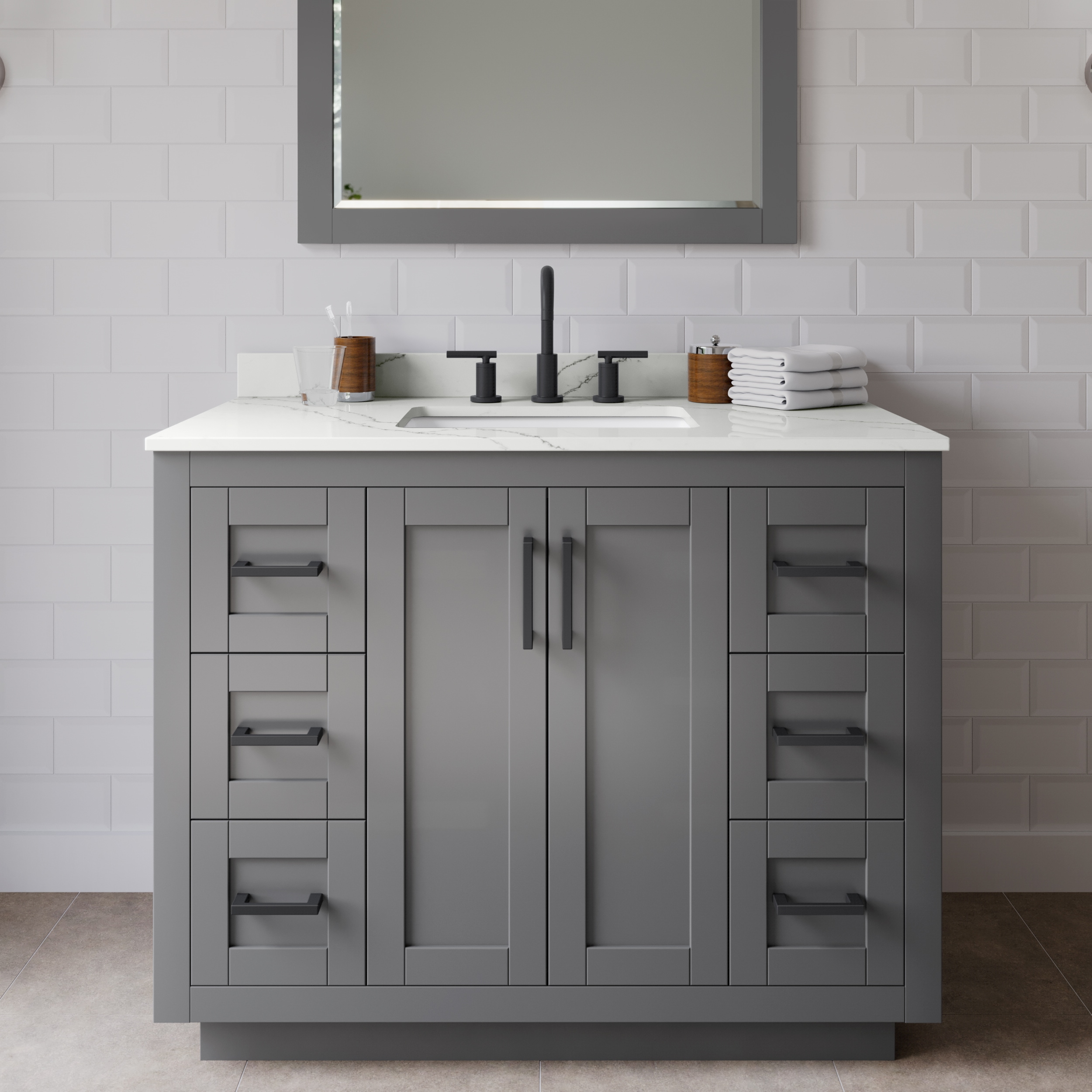 Wyndham Collection WCF292942SGBGTUS3M34 Miranda 42-in Dark Gray Undermount Single Sink Bathroom Vanity with Giotto Quartz Top (Mirror Included)