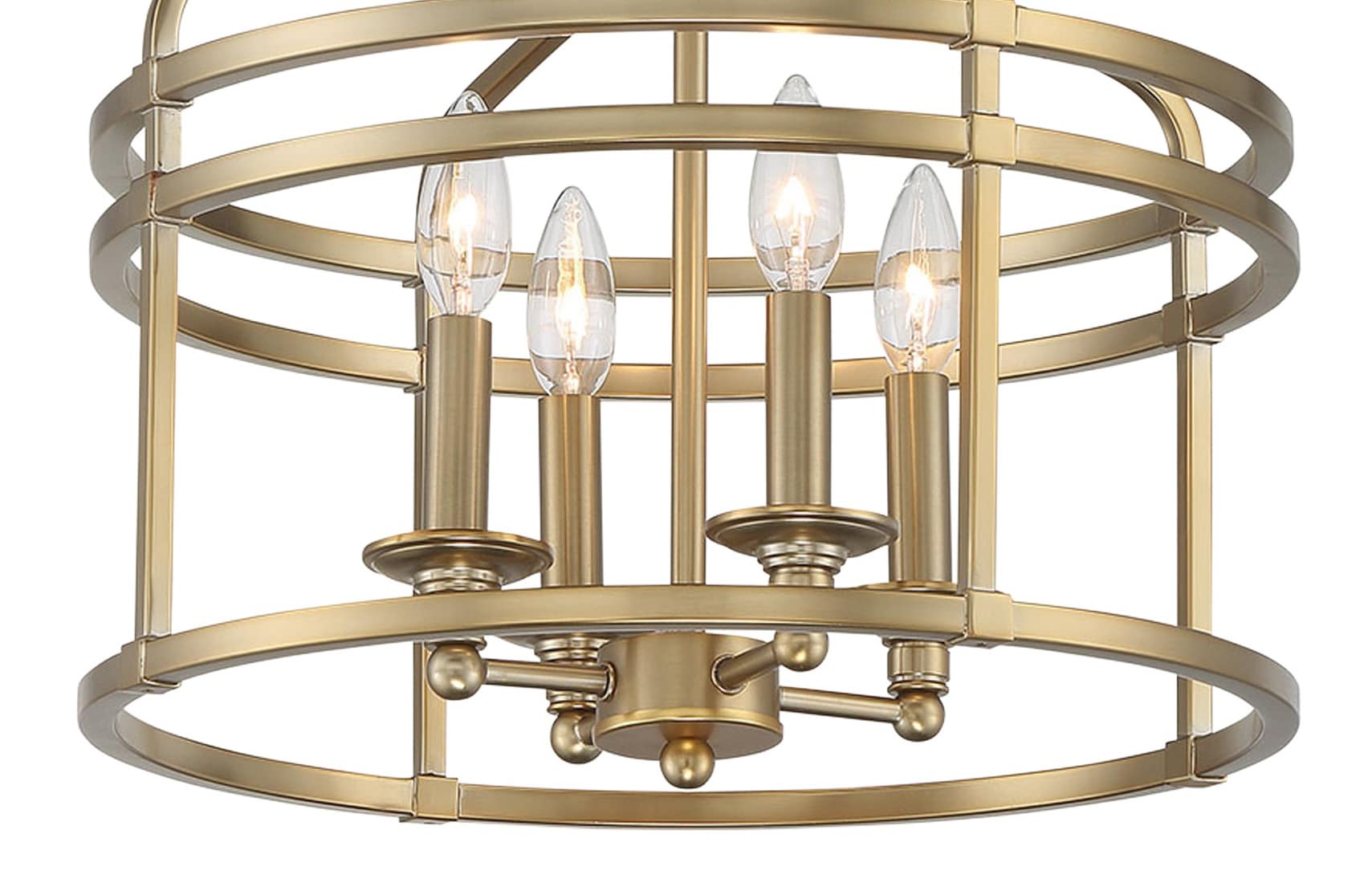 Brushed Honey Gold Glass Drum 4-Light Semi Flush Mount
