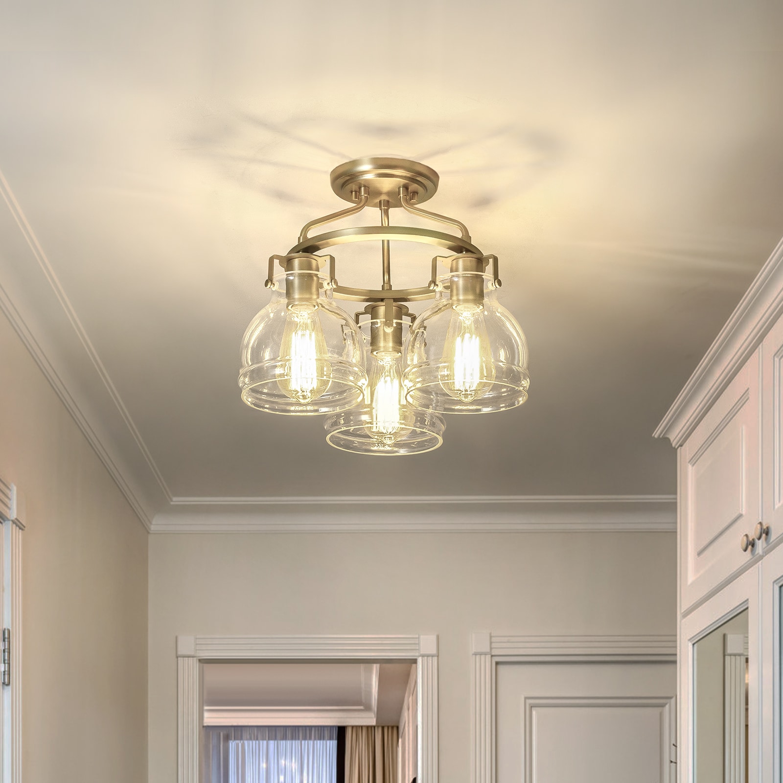 EDISLIVE Y81010000045838 3 -Light 12.4-in Gold Semi Flush Mount Light
