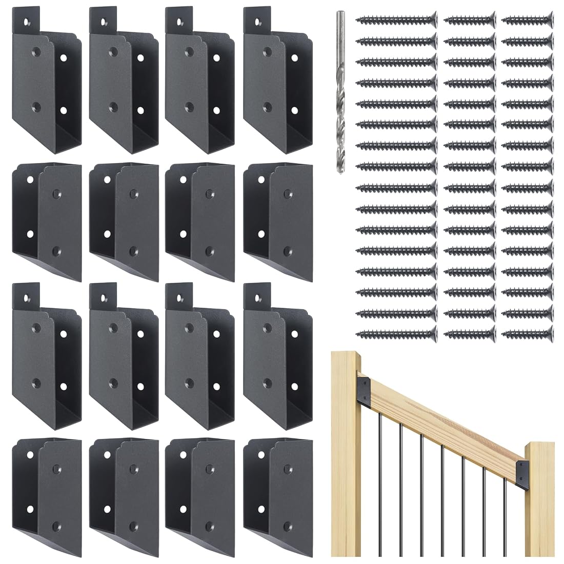 Aoibox  8 Pair Black 201 Stainless Steel 27 5 Degree Stair Rail Connectors for 2x4 Wood Deck Railing