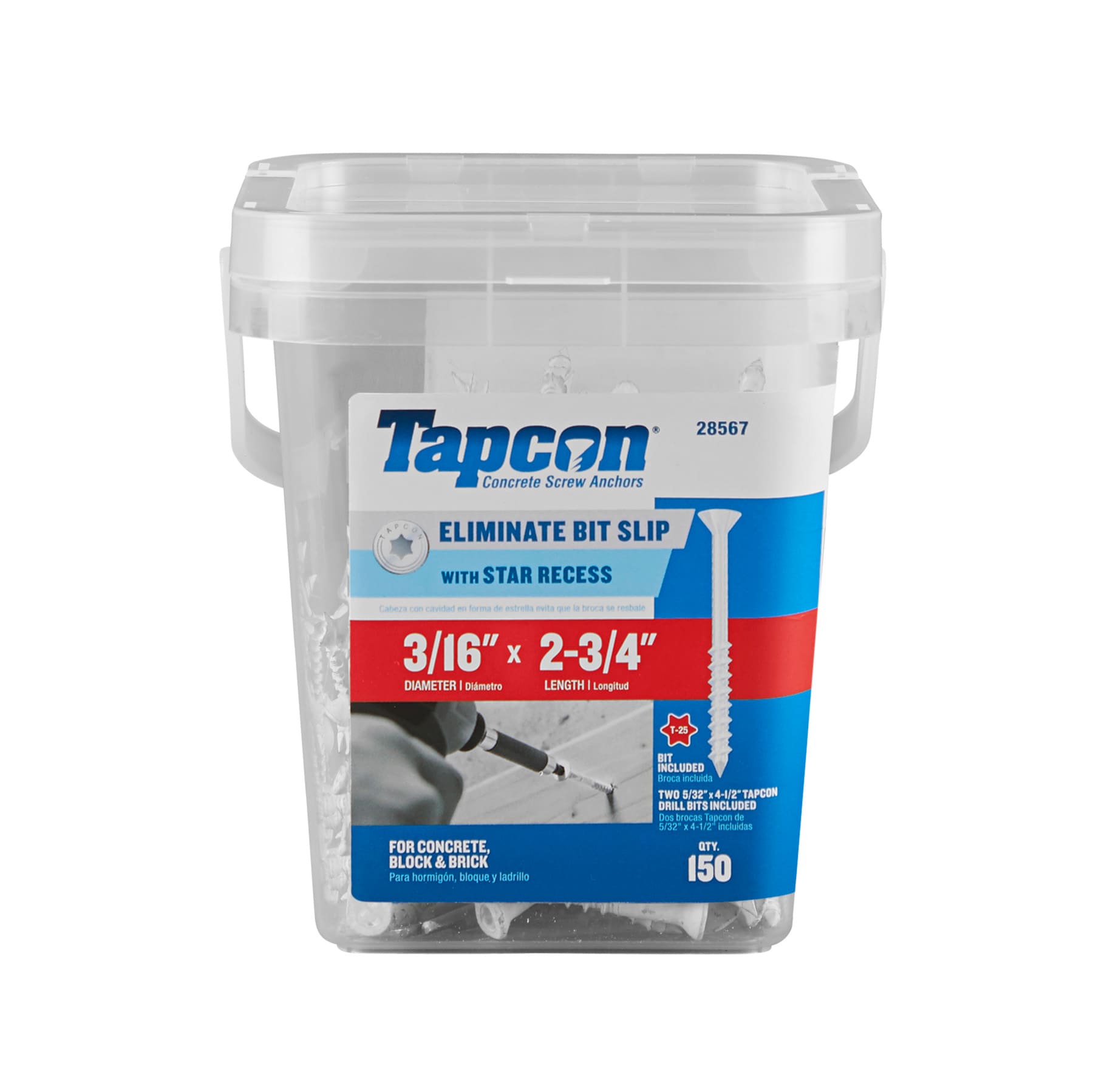 Tapcon 28567 3/16-in x 2-3/4-in Concrete Screws Anchors 150 -Pack