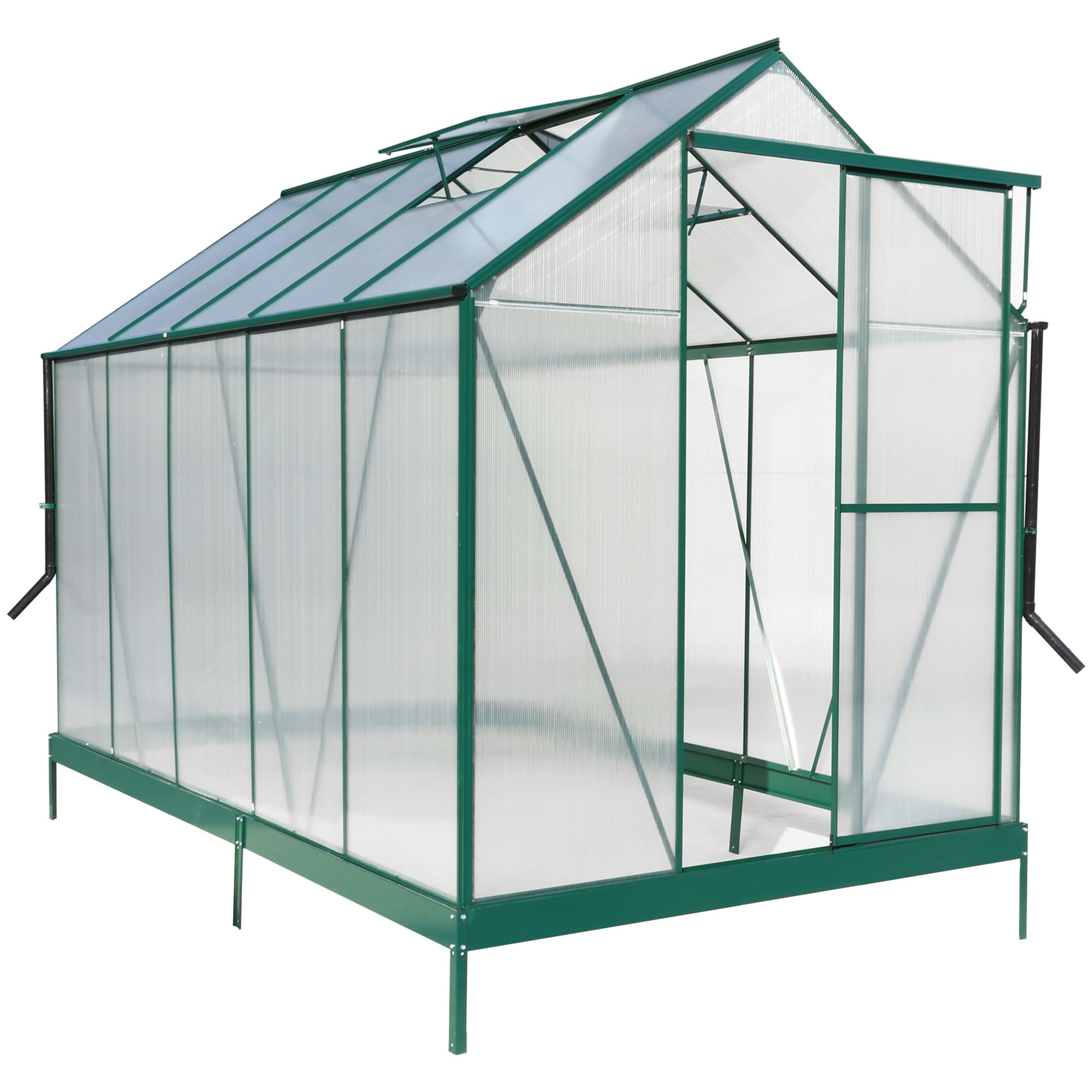 Vorene 6.3 ft x 10.2 ft x 7 ft Polycarbonate Walk-in Greenhouse Gutter Vent Door Green